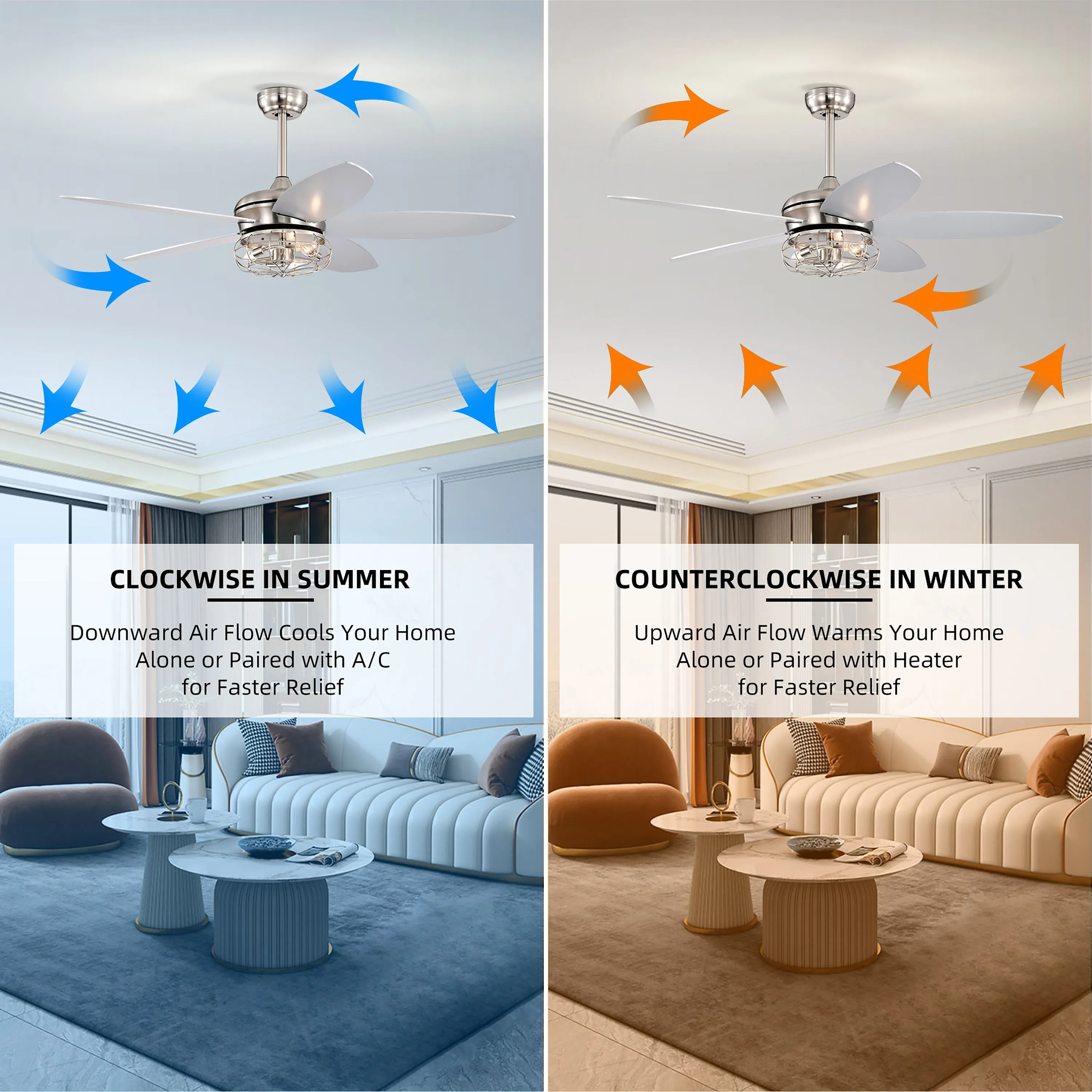 Misty Valley 52in. Industrial Brush Nickel Ceiling Fans with Light,Remote Control Ceiling Fan with for Living Room