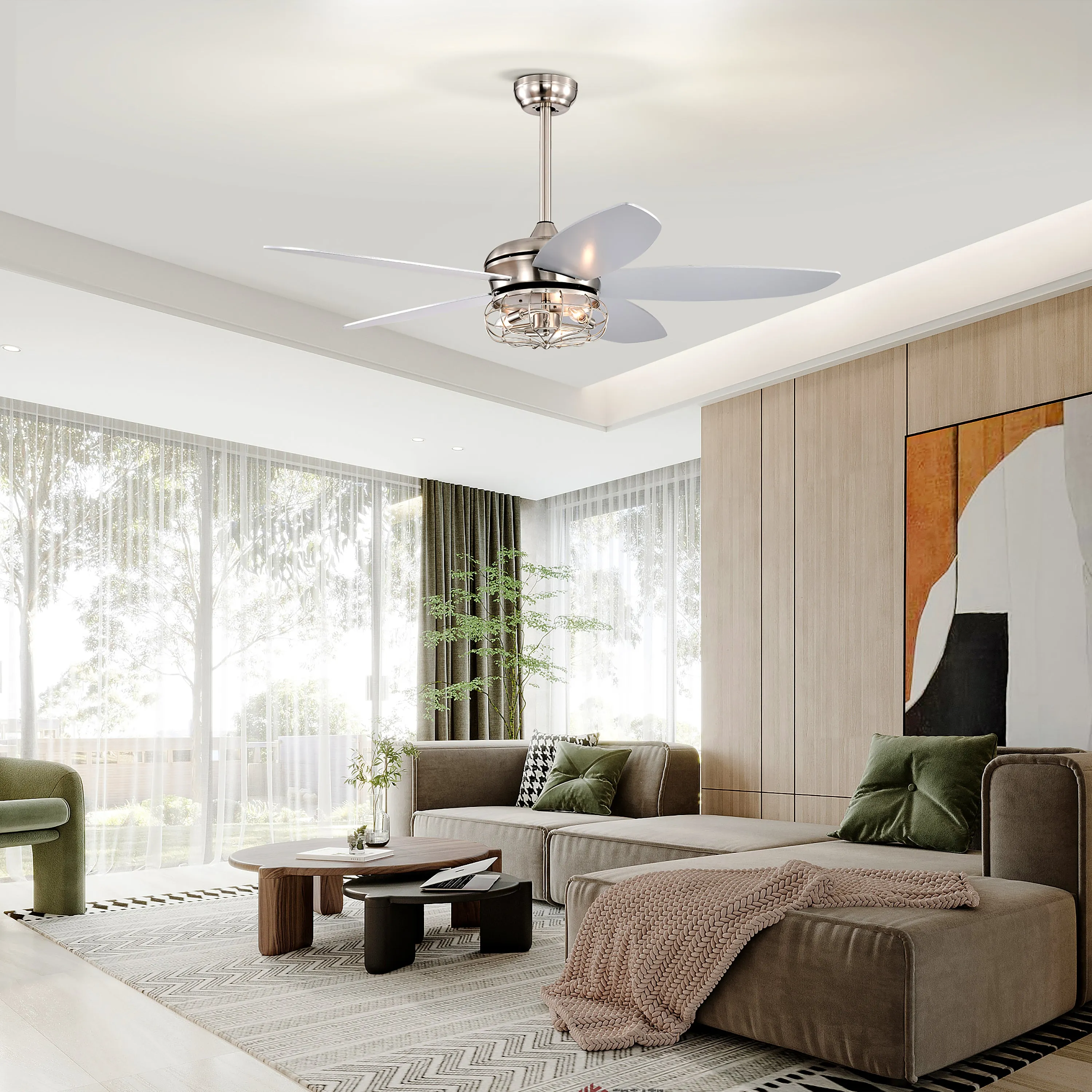 Misty Valley 52in. Industrial Brush Nickel Ceiling Fans with Light,Remote Control Ceiling Fan with for Living Room