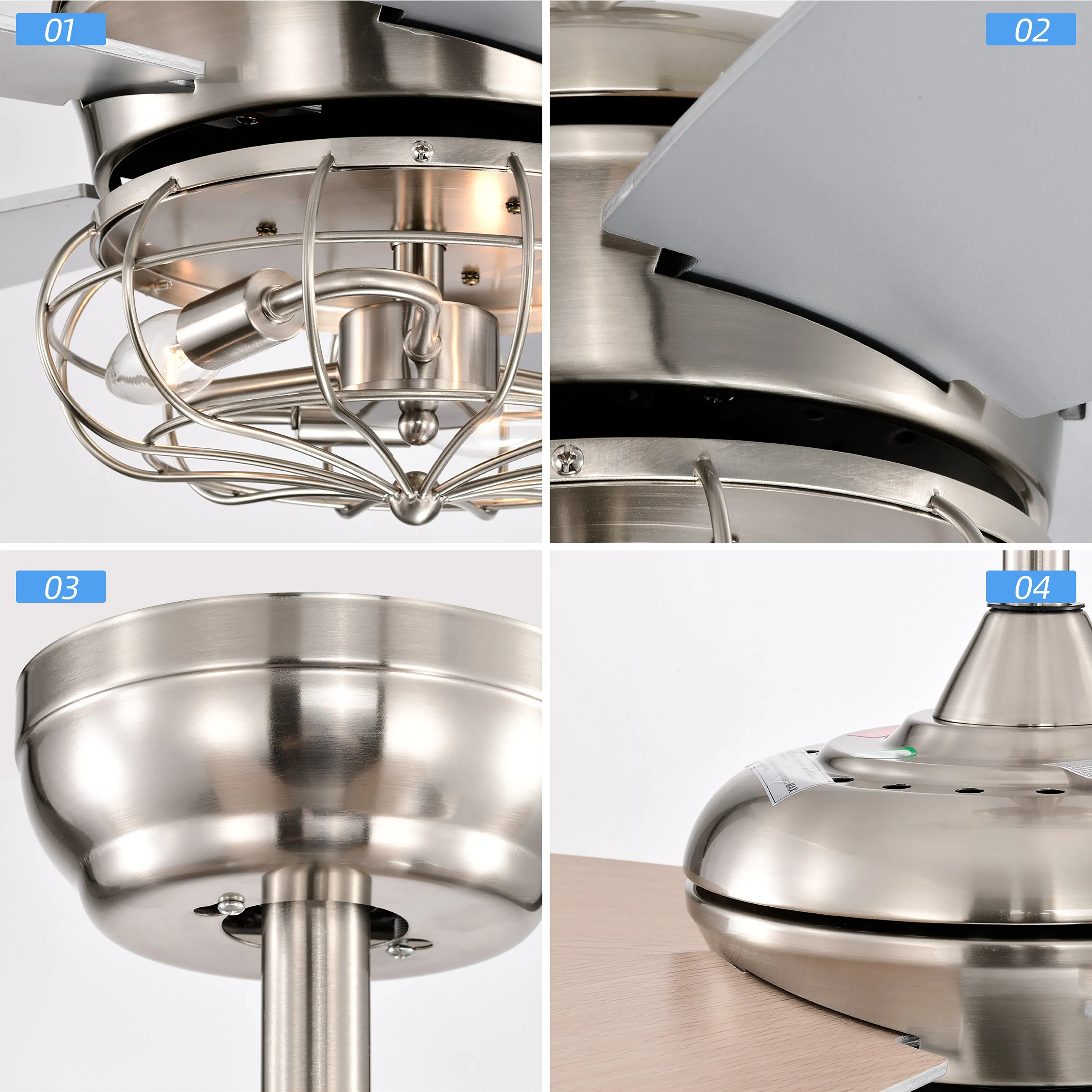 Misty Valley 52in. Industrial Brush Nickel Ceiling Fans with Light,Remote Control Ceiling Fan with for Living Room