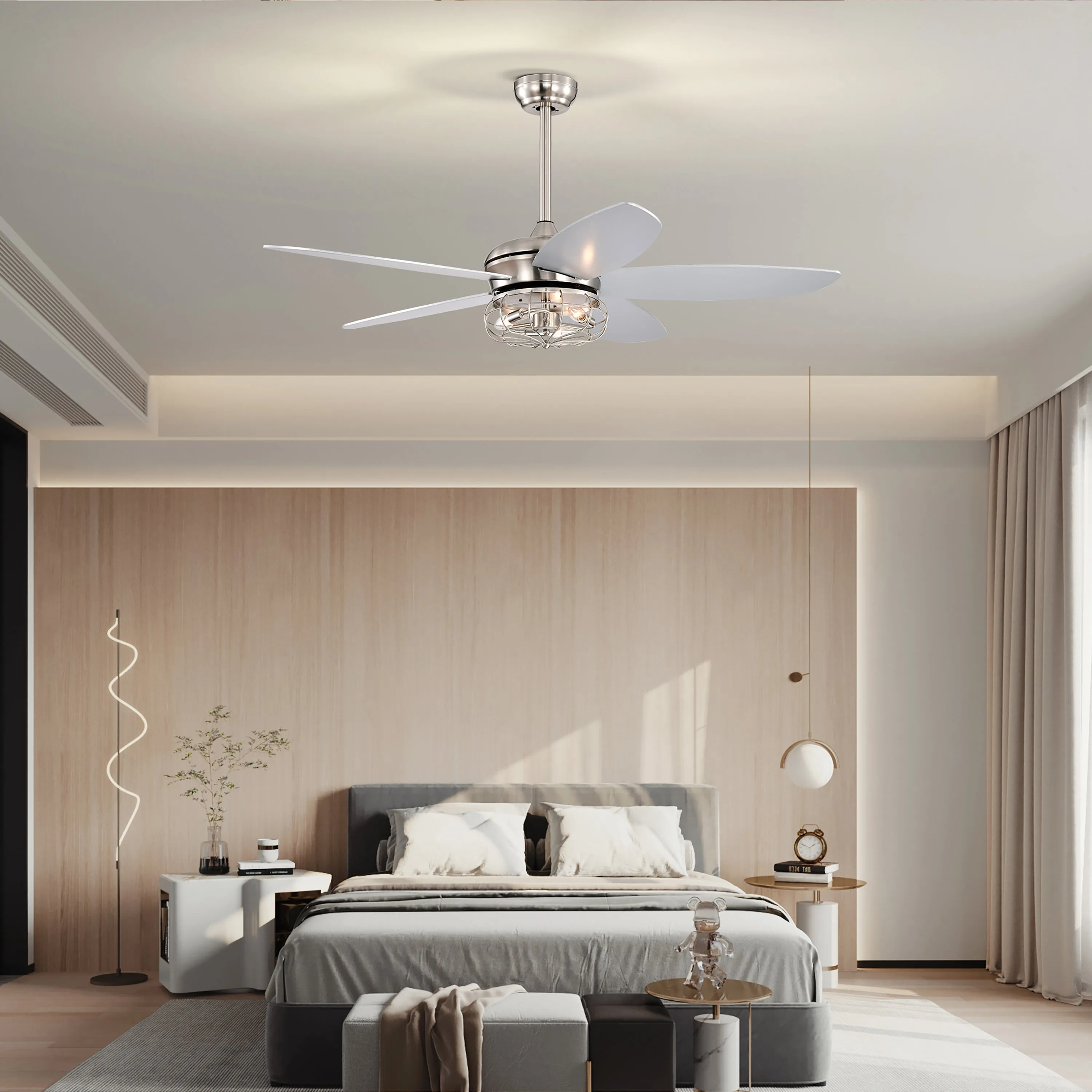 Misty Valley 52in. Industrial Brush Nickel Ceiling Fans with Light,Remote Control Ceiling Fan with for Living Room