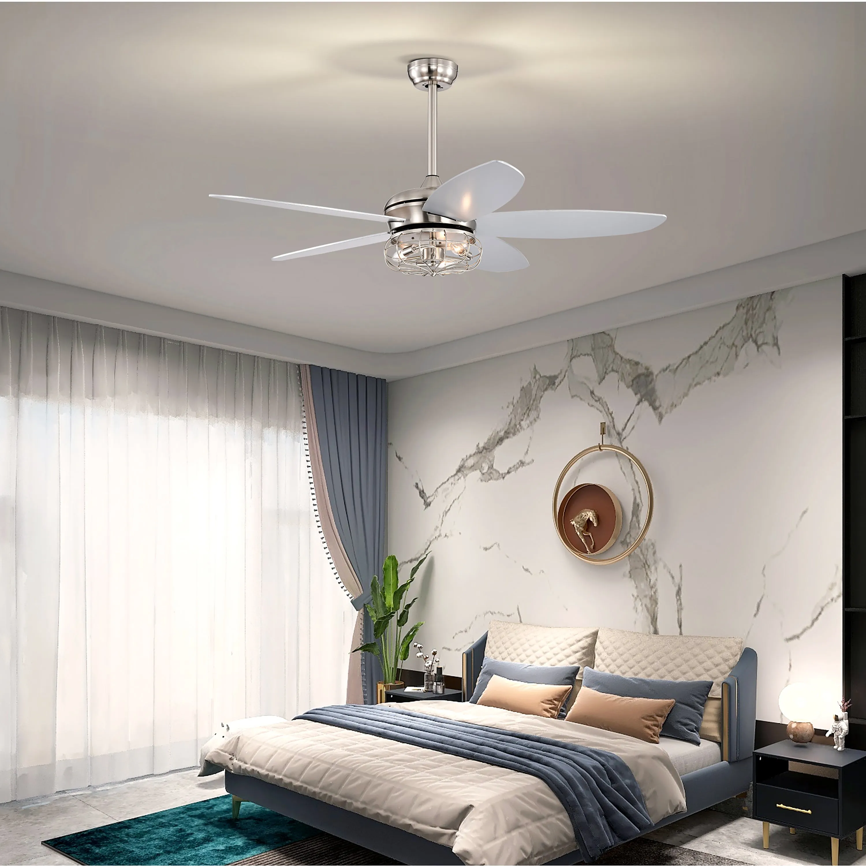 Misty Valley 52in. Industrial Brush Nickel Ceiling Fans with Light,Remote Control Ceiling Fan with for Living Room