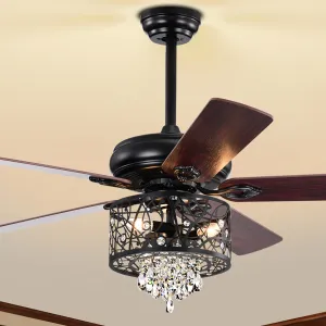 Misty Valley 52in. Modern Glam Crystal Matte Black Reversible Ceiling Fan with Light