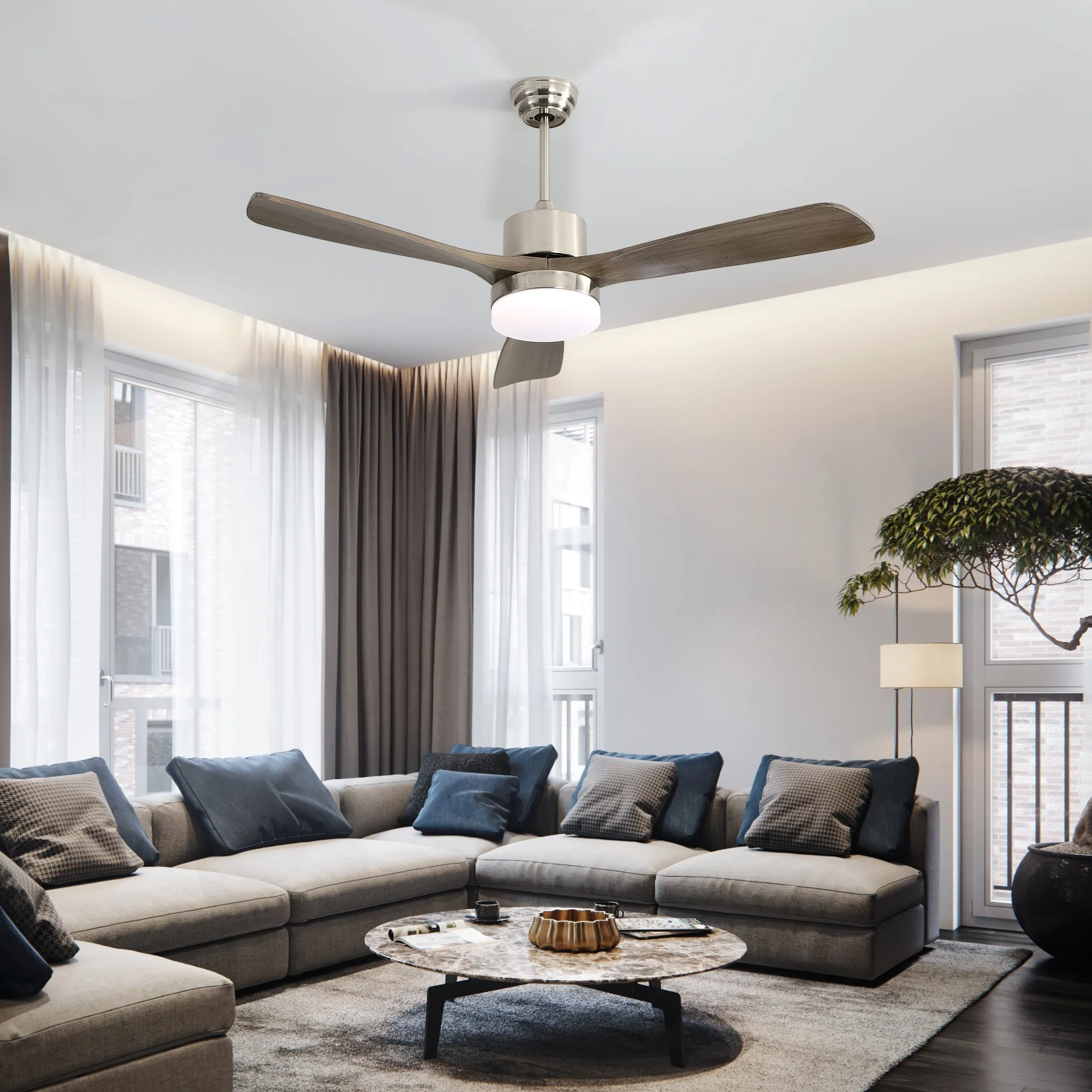 Misty Valley 52in. Remote Control Modern Ceiling Fan with Light, Noiseless Reversible DC Motor for Patio,Living Room, Bedroom