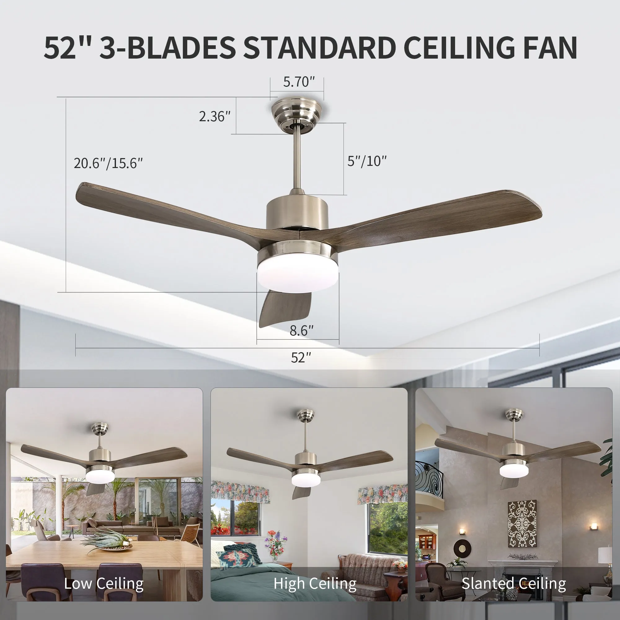 Misty Valley 52in. Remote Control Modern Ceiling Fan with Light, Noiseless Reversible DC Motor for Patio,Living Room, Bedroom