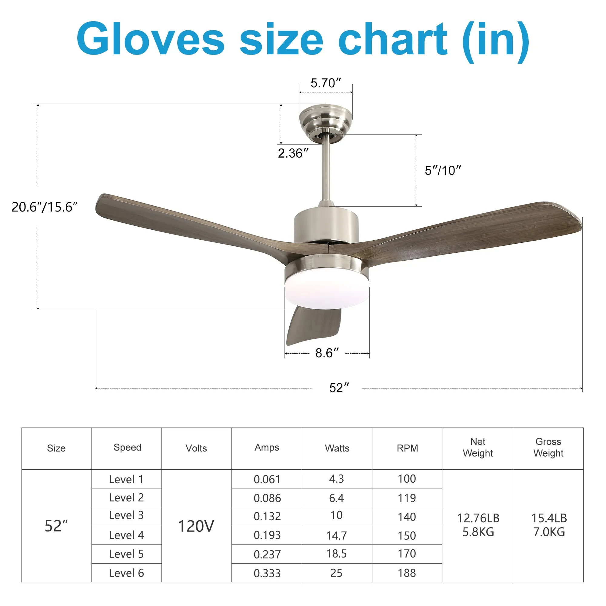 Misty Valley 52in. Remote Control Modern Ceiling Fan with Light, Noiseless Reversible DC Motor for Patio,Living Room, Bedroom