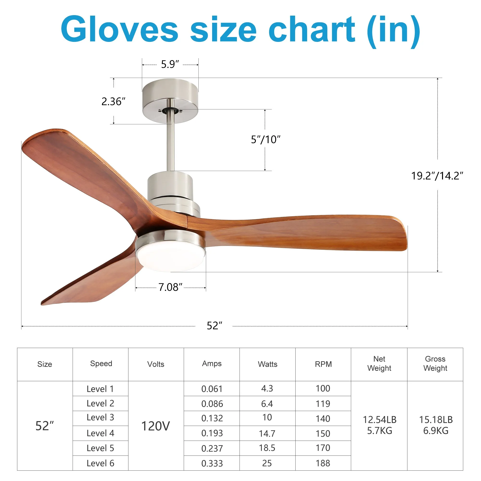 Misty Valley 52" Light Brown Ceiling Fan with Lights, Ceiling Fan with Remote Control, Noiseless Reversible DC Motor and 3 Wood Blades, Timer, 6 Speed for Patio Bedroom, Office