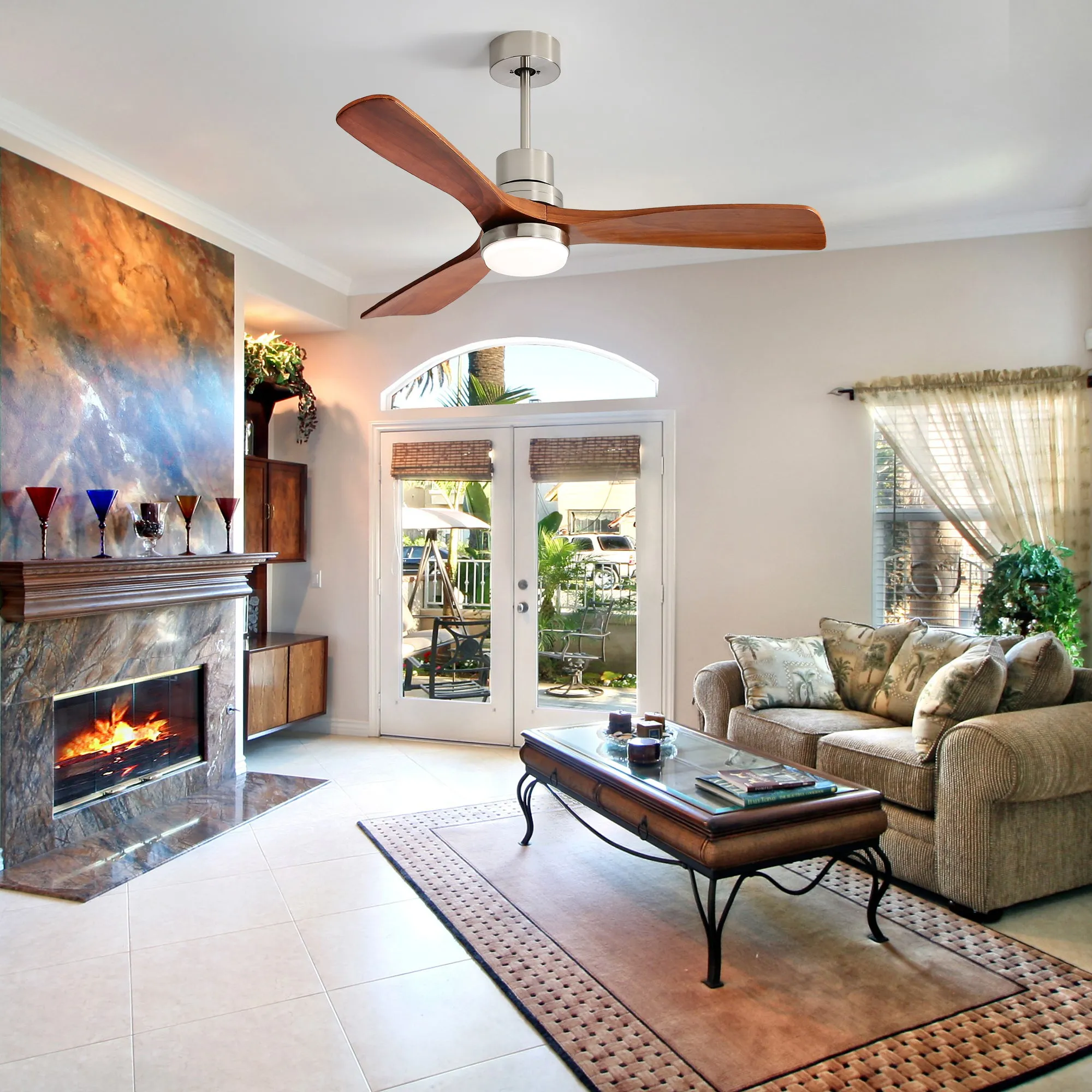 Misty Valley 52" Light Brown Ceiling Fan with Lights, Ceiling Fan with Remote Control, Noiseless Reversible DC Motor and 3 Wood Blades, Timer, 6 Speed for Patio Bedroom, Office