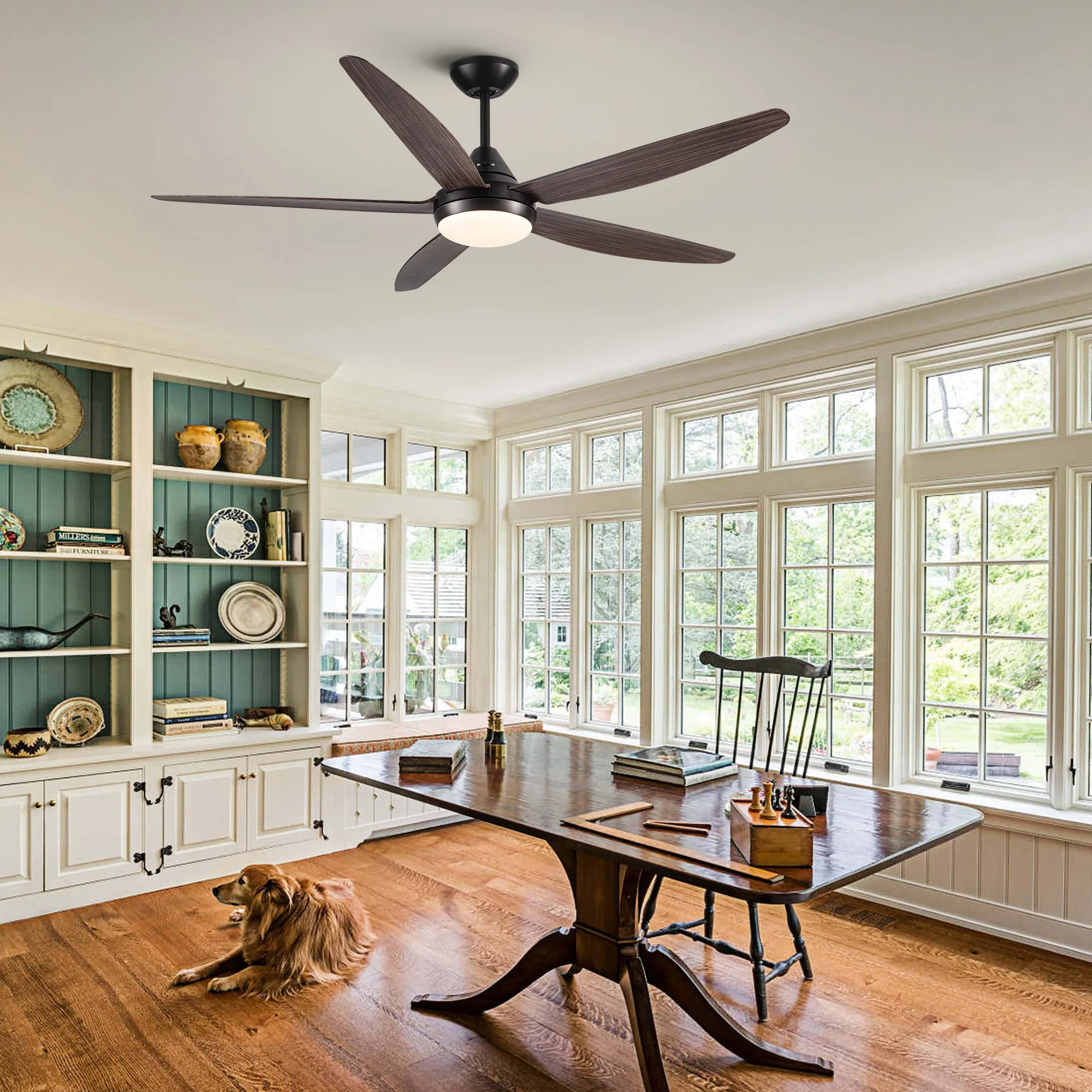 Misty Valley 56in. Integrated LED Modern Brown wood Ceiling Fan with Light,6-Speed Remote Control Ceiling Fan