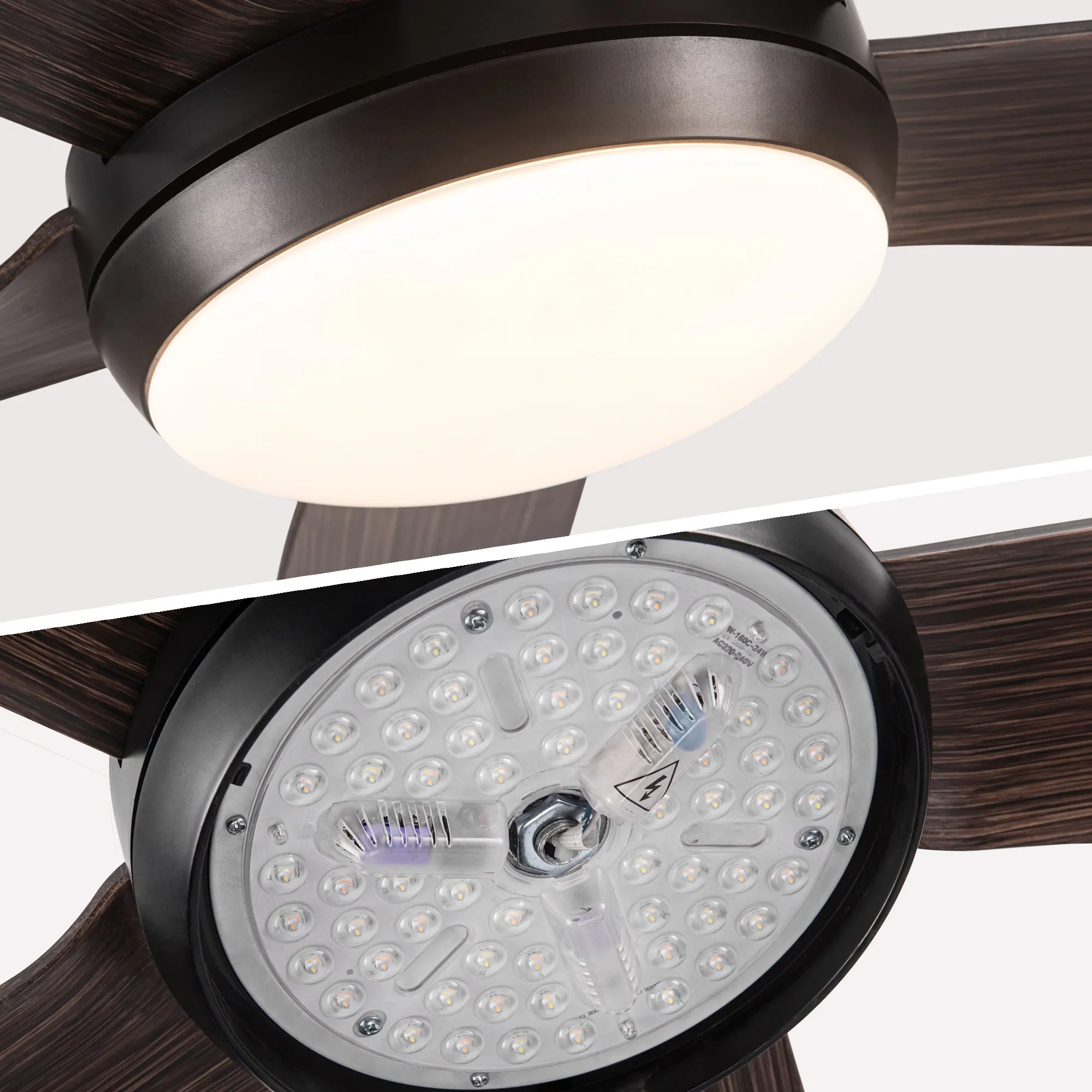 Misty Valley 56in. Integrated LED Modern Brown wood Ceiling Fan with Light,6-Speed Remote Control Ceiling Fan