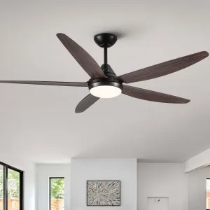 Misty Valley 56in. Integrated LED Modern Brown wood Ceiling Fan with Light,6-Speed Remote Control Ceiling Fan