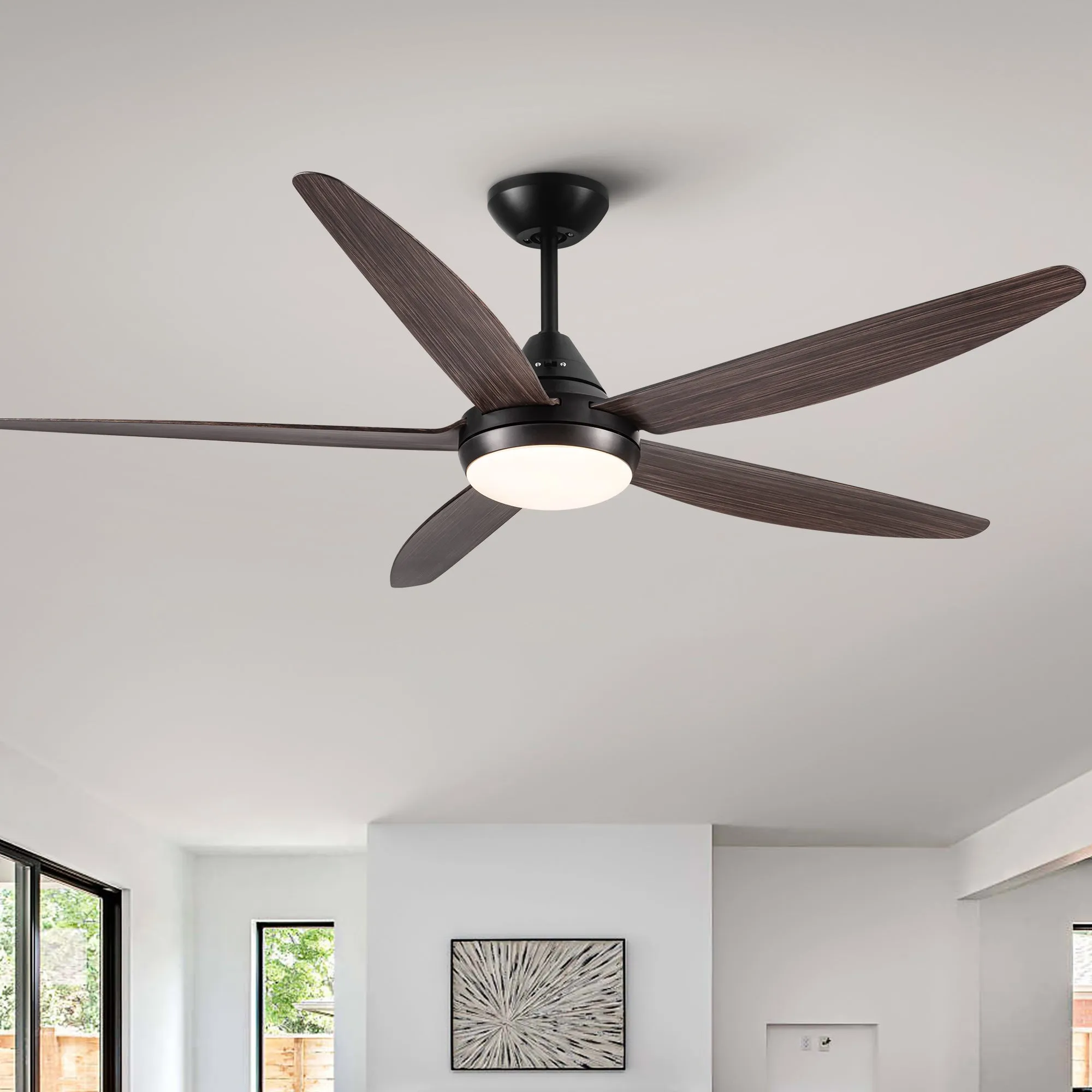Misty Valley 56in. Integrated LED Modern Brown wood Ceiling Fan with Light,6-Speed Remote Control Ceiling Fan