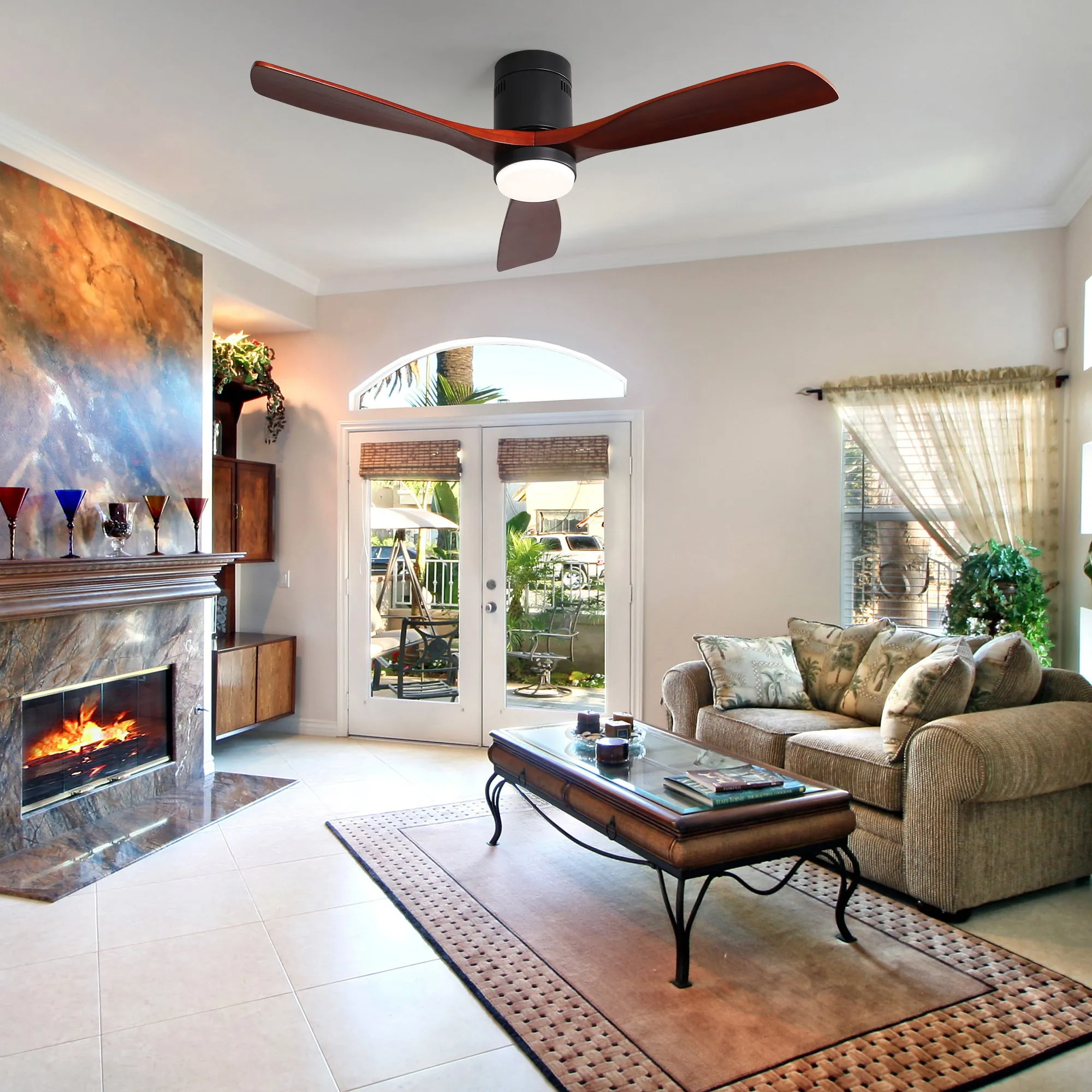 Misty Valley Modern 52in. Matte Black Ceiling Fan with Lights,Remote Control, Outdoor Wood Ceiling Fan , Noiseless Reversible DC Motor for Patio,Living Room, Bedroom