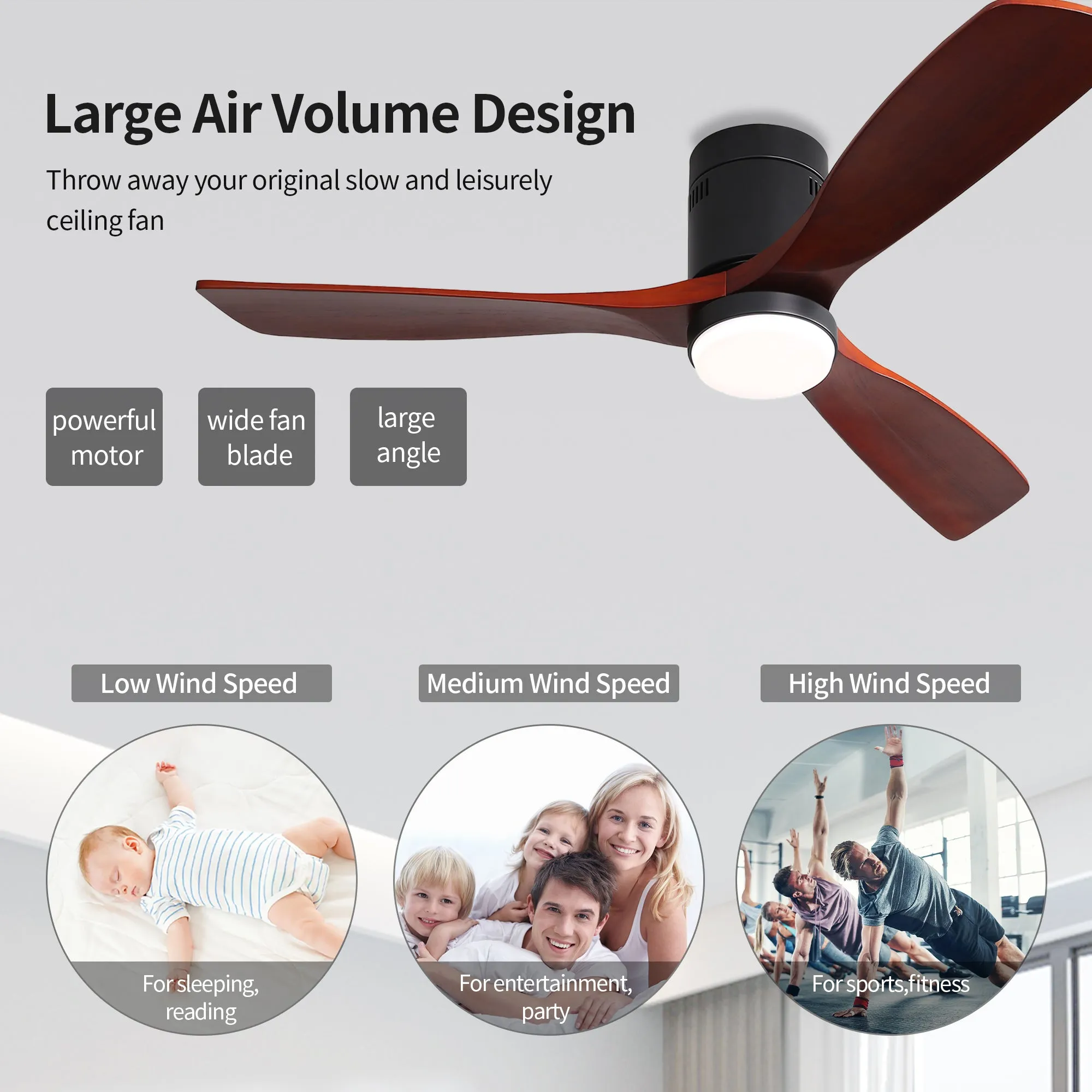 Misty Valley Modern 52in. Matte Black Ceiling Fan with Lights,Remote Control, Outdoor Wood Ceiling Fan , Noiseless Reversible DC Motor for Patio,Living Room, Bedroom