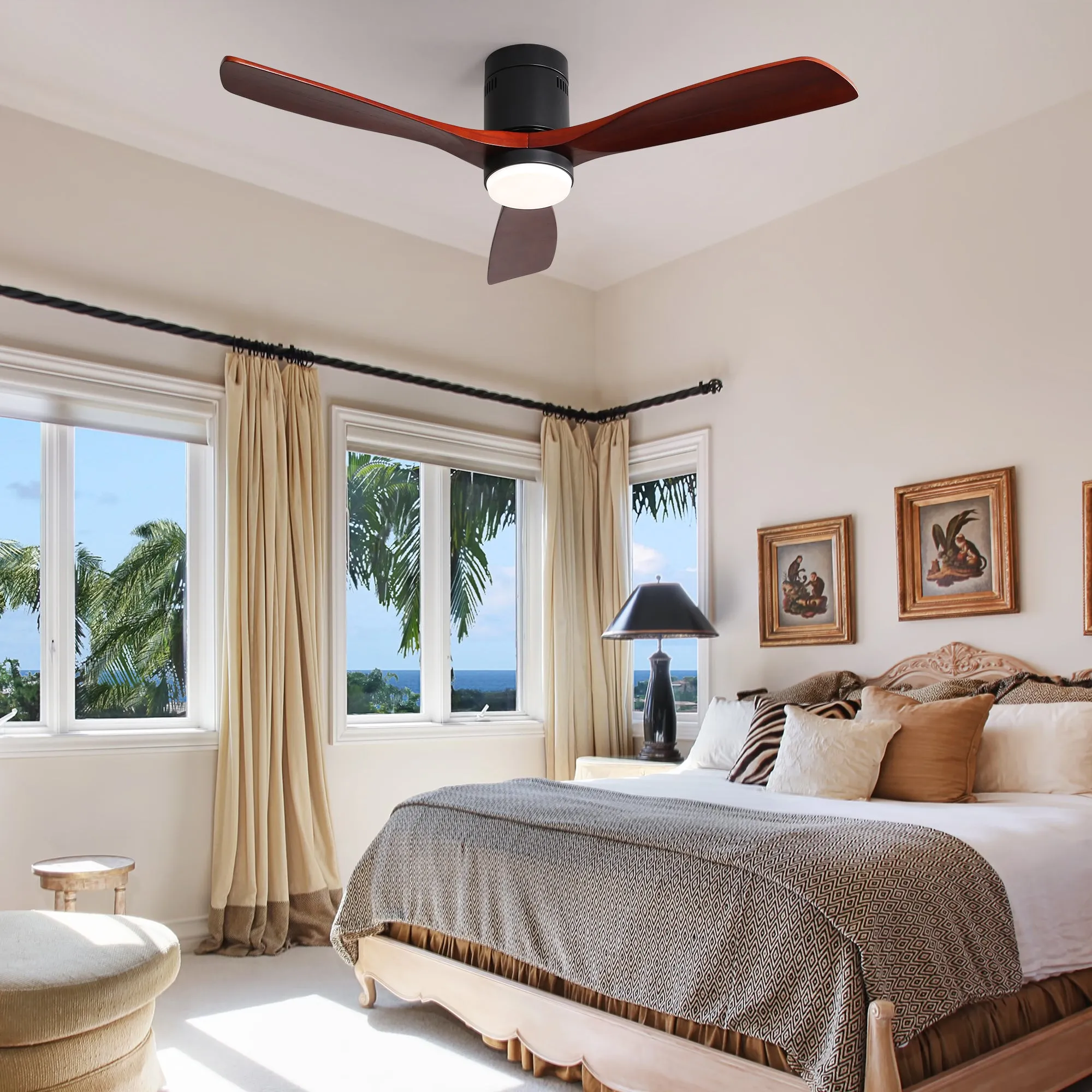 Misty Valley Modern 52in. Matte Black Ceiling Fan with Lights,Remote Control, Outdoor Wood Ceiling Fan , Noiseless Reversible DC Motor for Patio,Living Room, Bedroom