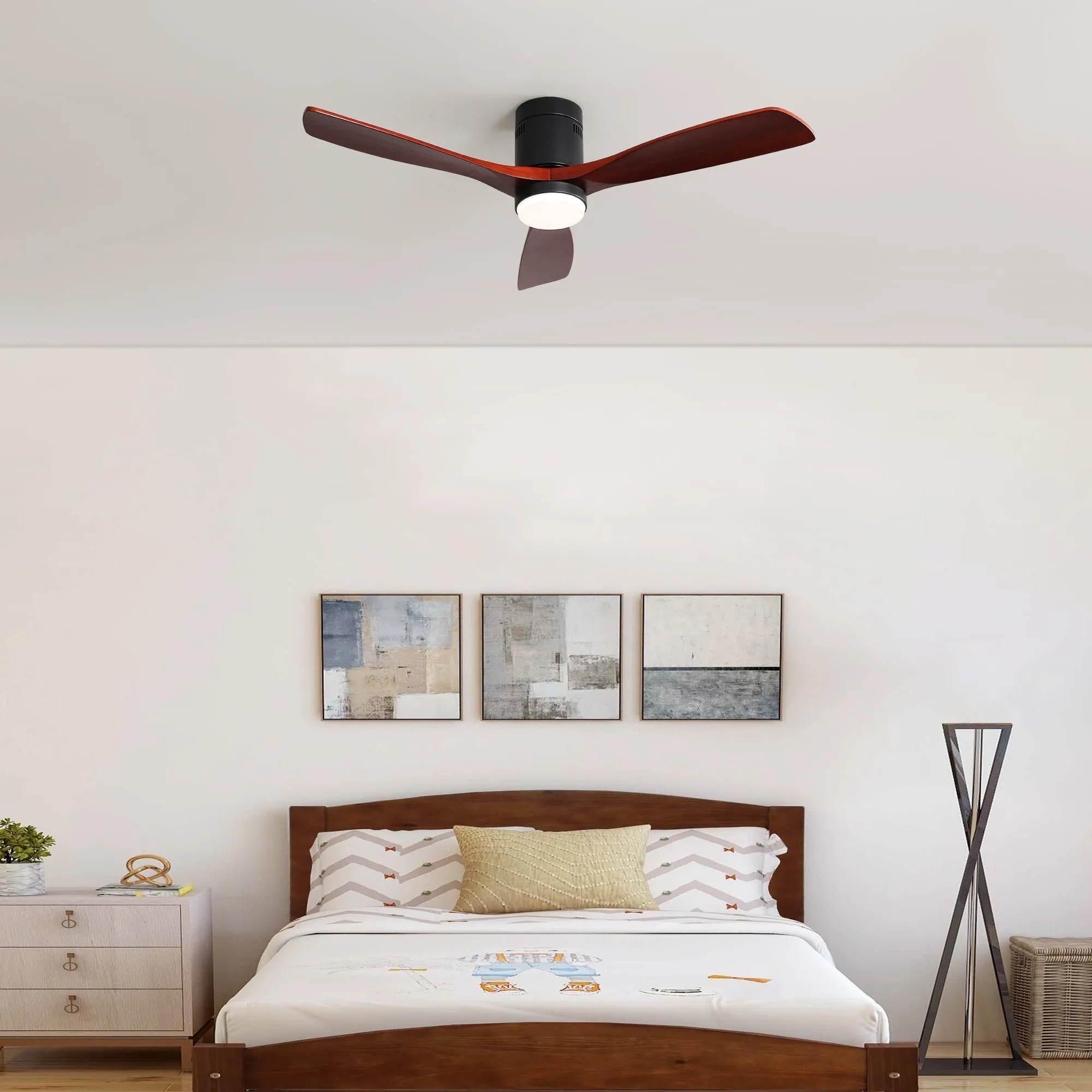 Misty Valley Modern 52in. Matte Black Ceiling Fan with Lights,Remote Control, Outdoor Wood Ceiling Fan , Noiseless Reversible DC Motor for Patio,Living Room, Bedroom