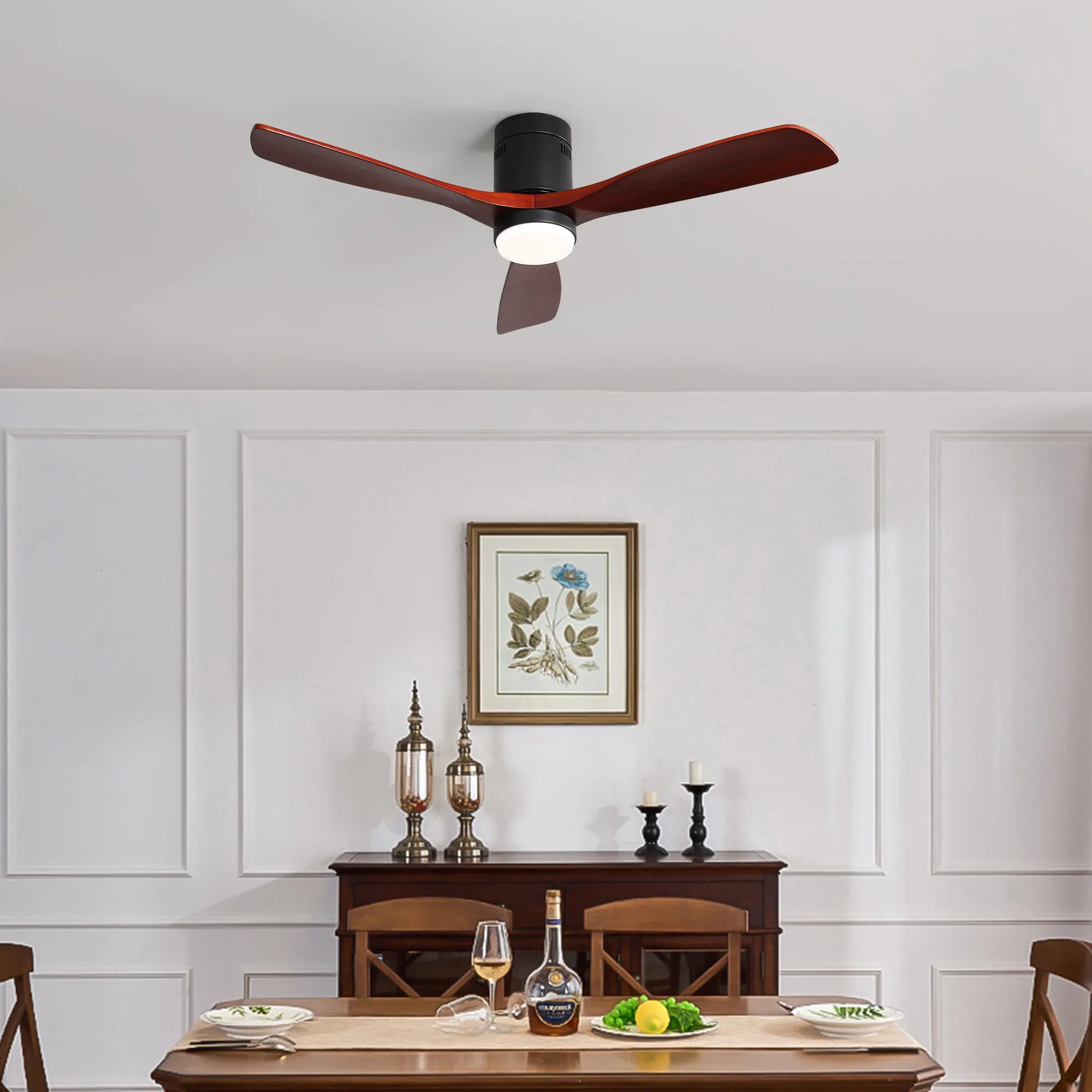 Misty Valley Modern 52in. Matte Black Ceiling Fan with Lights,Remote Control, Outdoor Wood Ceiling Fan , Noiseless Reversible DC Motor for Patio,Living Room, Bedroom