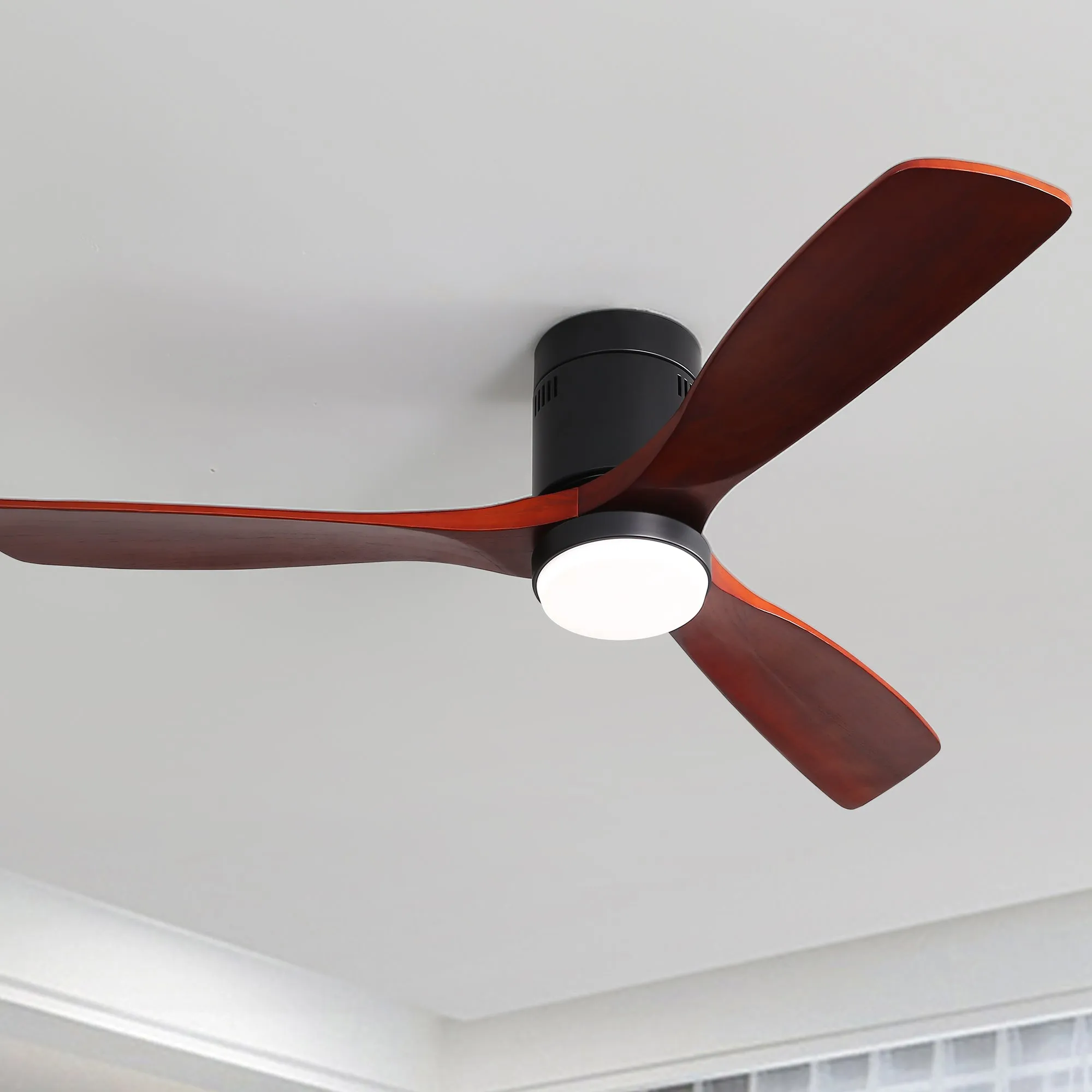 Misty Valley Modern 52in. Matte Black Ceiling Fan with Lights,Remote Control, Outdoor Wood Ceiling Fan , Noiseless Reversible DC Motor for Patio,Living Room, Bedroom