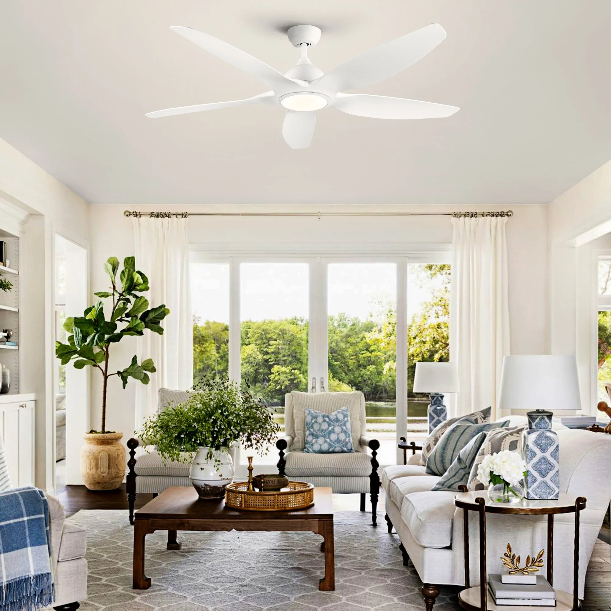Misty Valley Modern 60in. Integrated LED Ceiling Fan Lighting with White ABS Blade