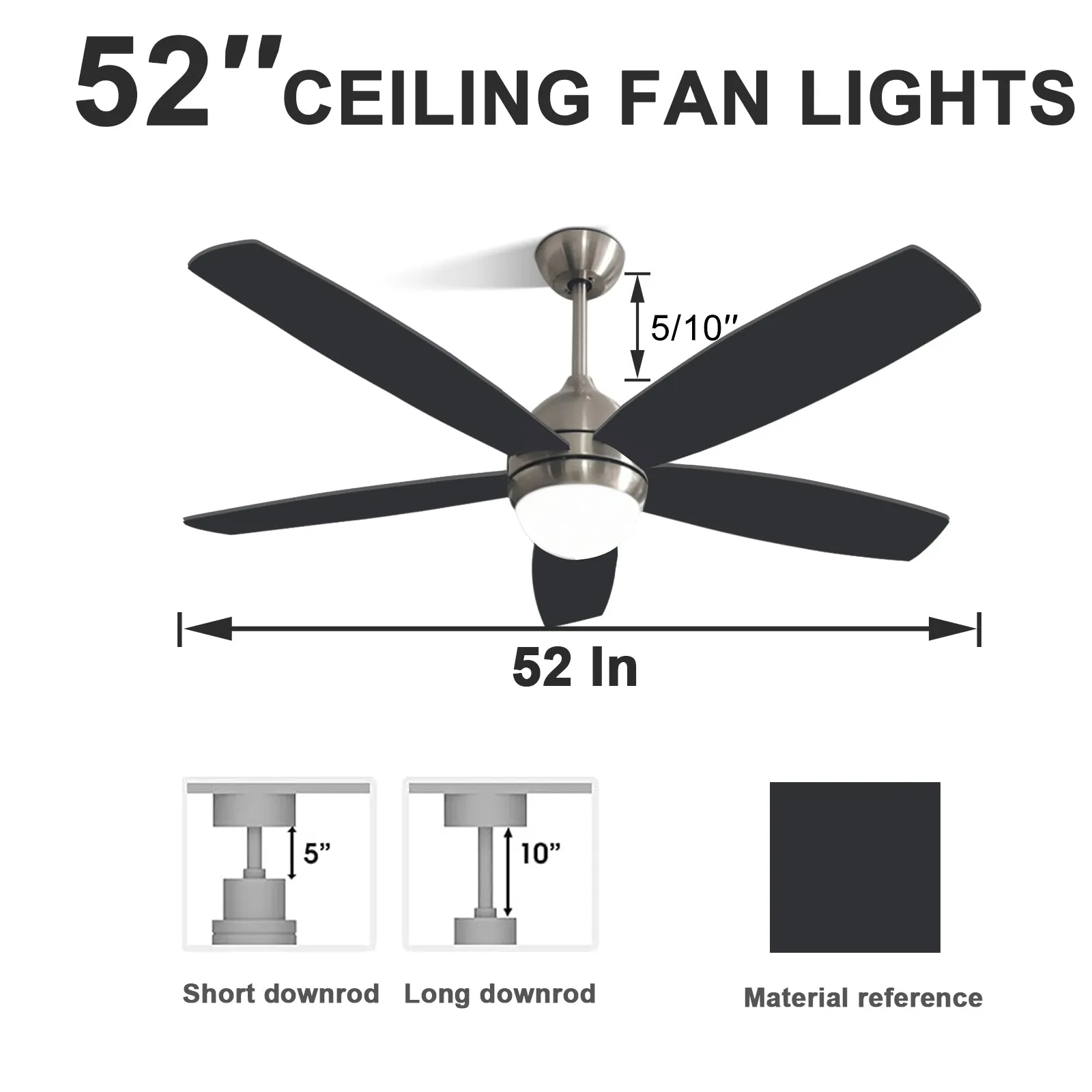Misty Valley Quiet 52in. Black Modern Ceiling Fan with Lights,Remote Control