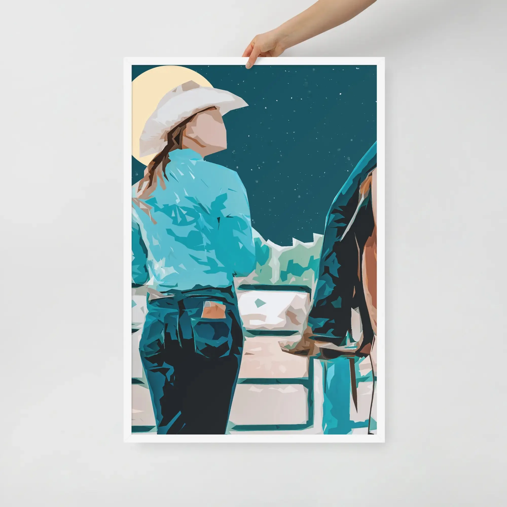 Moonlit Companions – Cowgirl and Horse Framed Cowgirl Poster