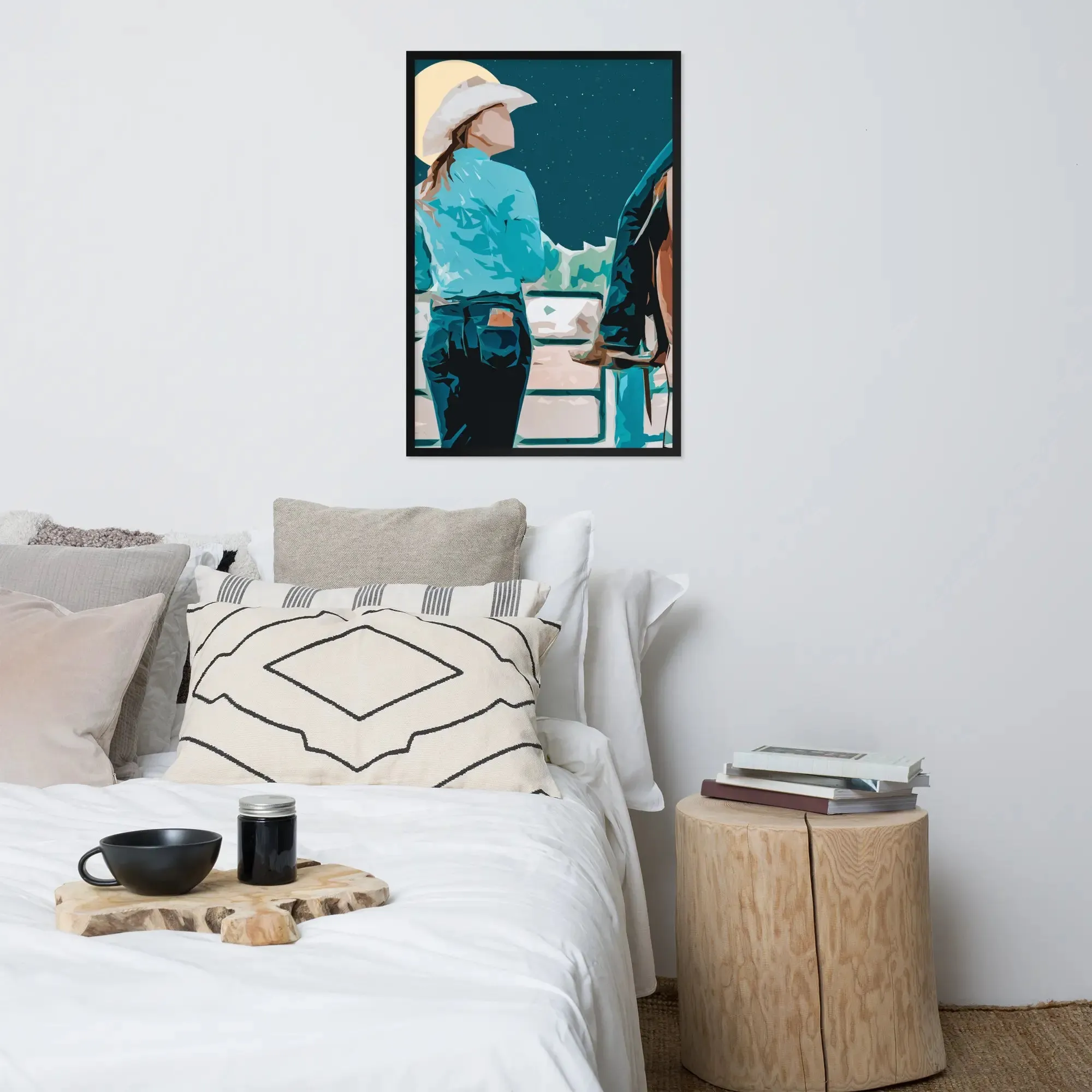 Moonlit Companions – Cowgirl and Horse Framed Cowgirl Poster