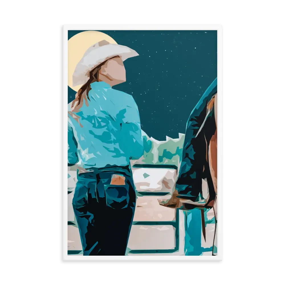 Moonlit Companions – Cowgirl and Horse Framed Cowgirl Poster
