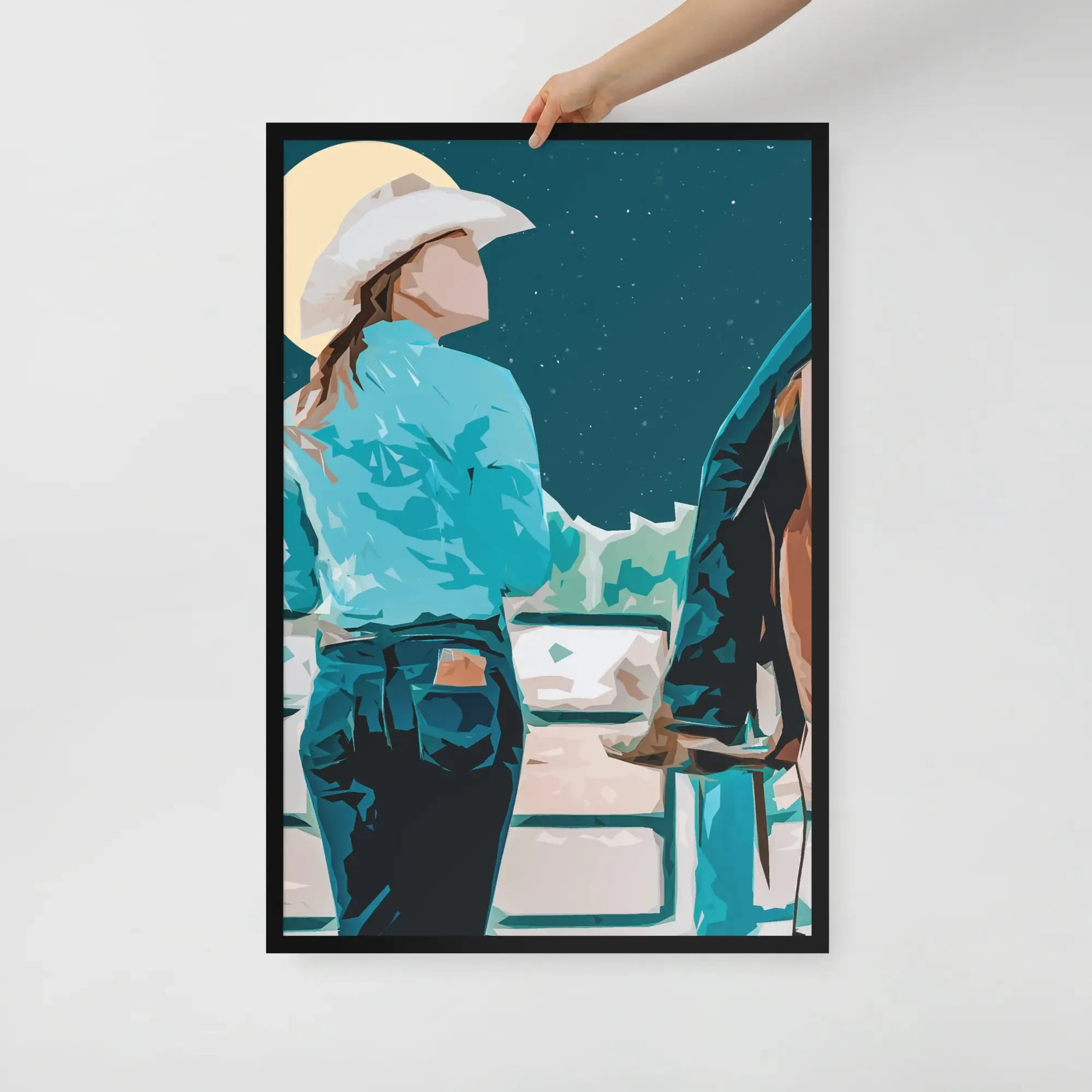 Moonlit Companions – Cowgirl and Horse Framed Cowgirl Poster