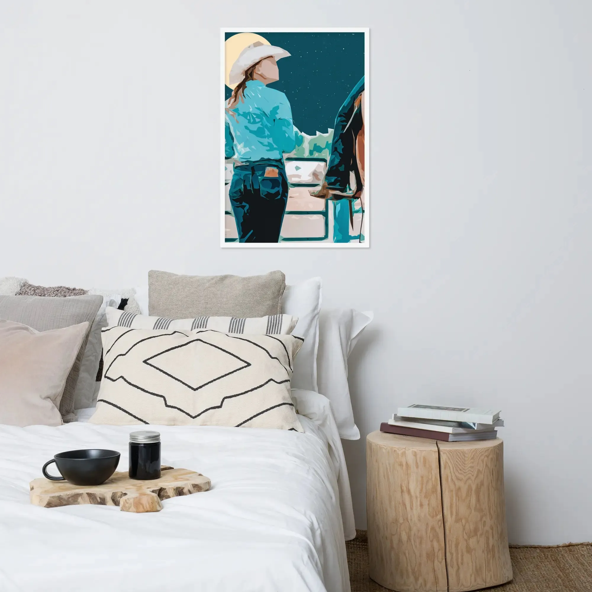 Moonlit Companions – Cowgirl and Horse Framed Cowgirl Poster