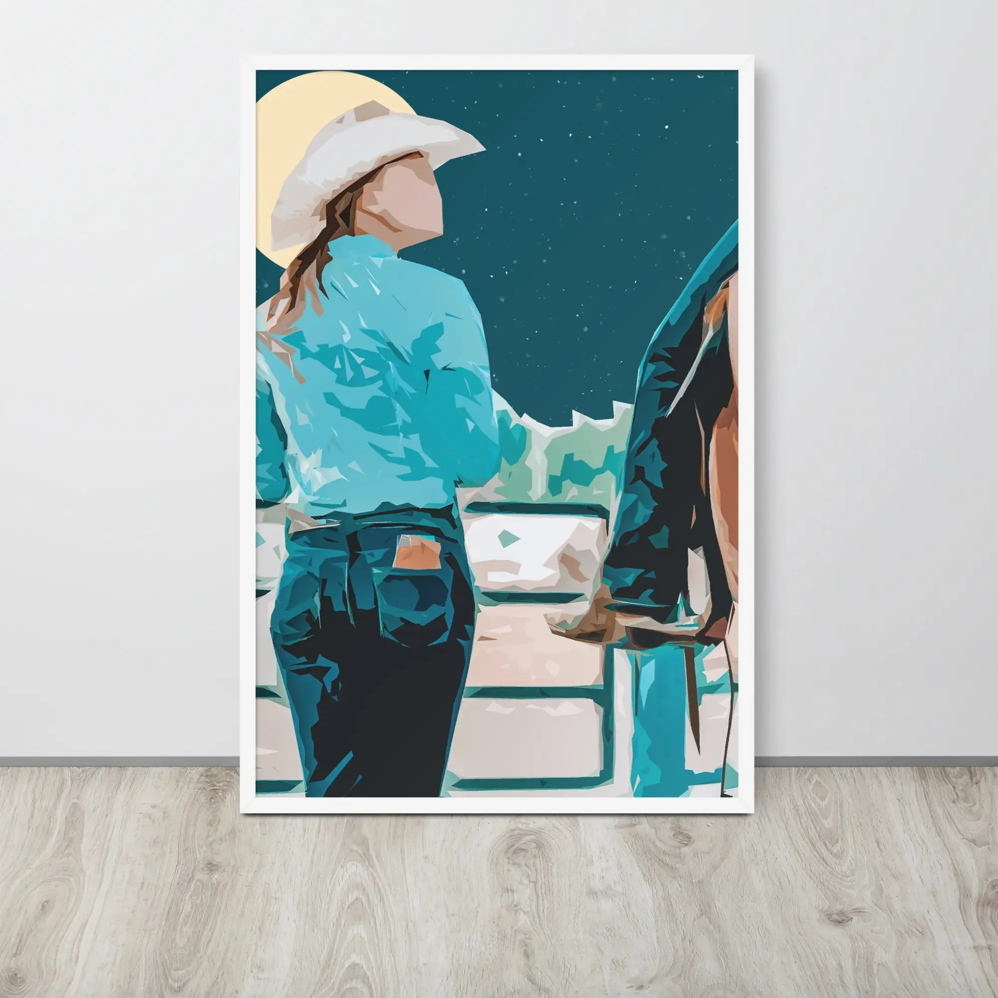 Moonlit Companions – Cowgirl and Horse Framed Cowgirl Poster