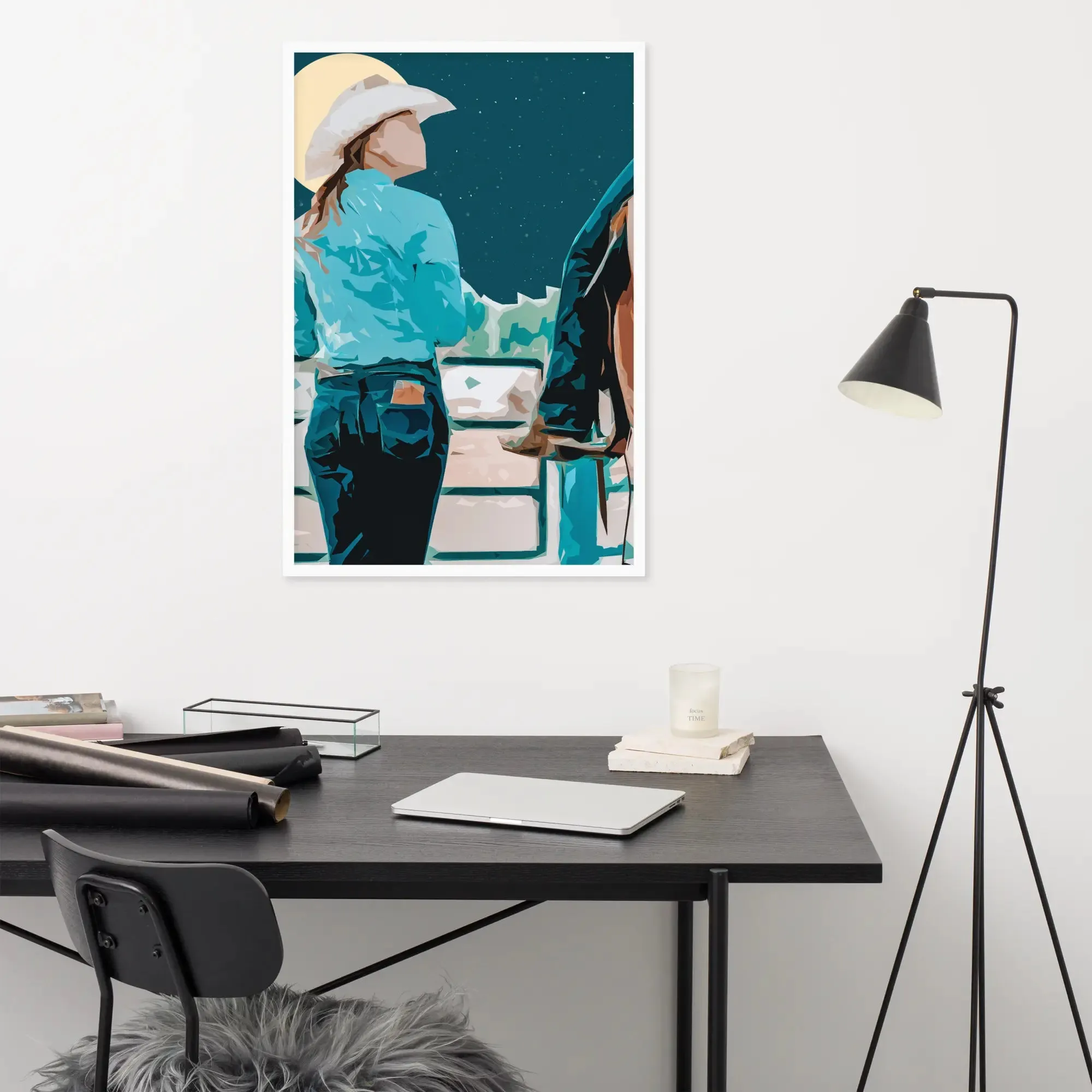 Moonlit Companions – Cowgirl and Horse Framed Cowgirl Poster