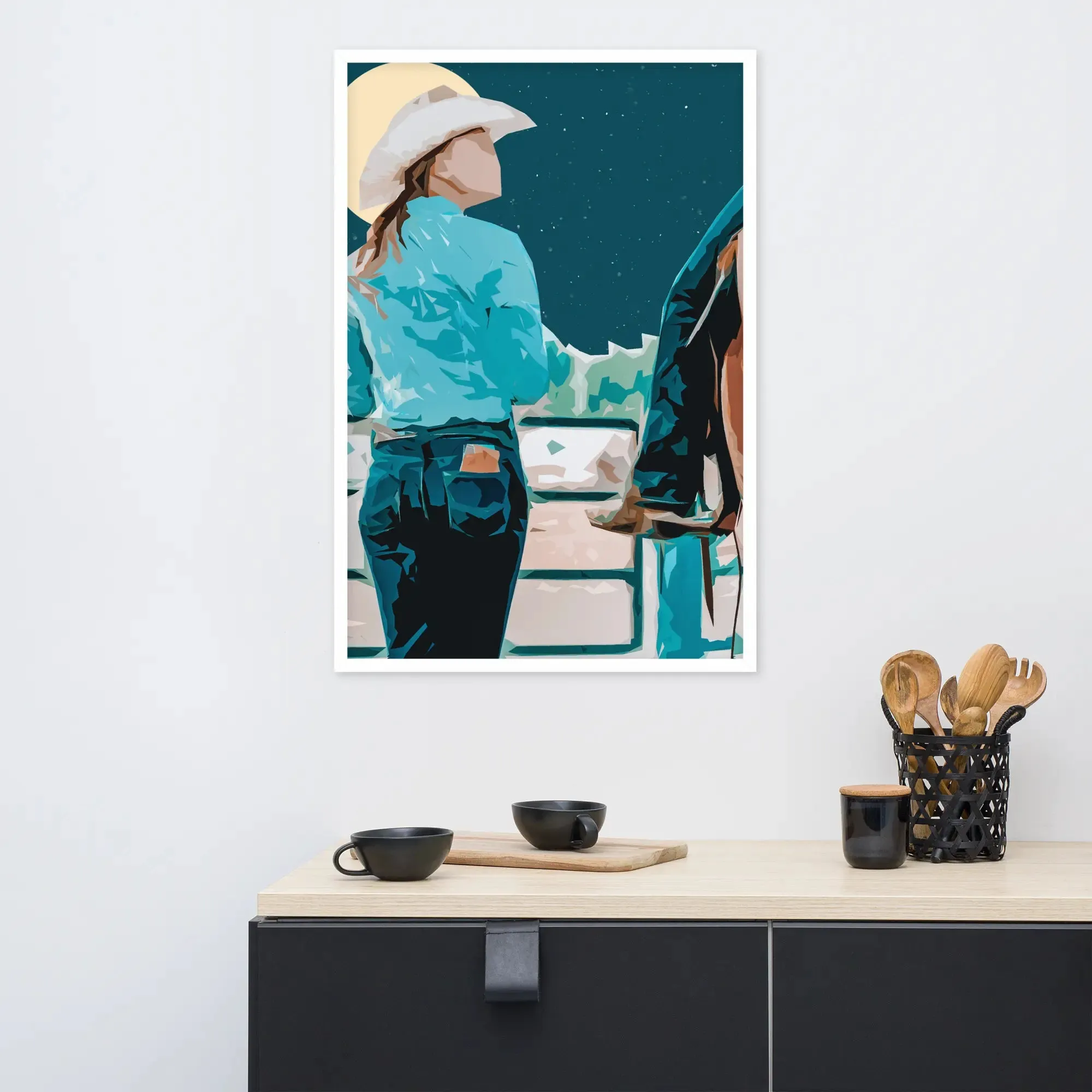 Moonlit Companions – Cowgirl and Horse Framed Cowgirl Poster
