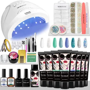 Morovan Poly Gel Nail Kit Builder Gel for Nails with 48W LED Nail Lamp Nail Extension Gel 8 Pcs 0.5oz with Slip Solution Nail Prep Dehydrator and Nail Primer Poly Nail Gel Kit Nail Art Supplies