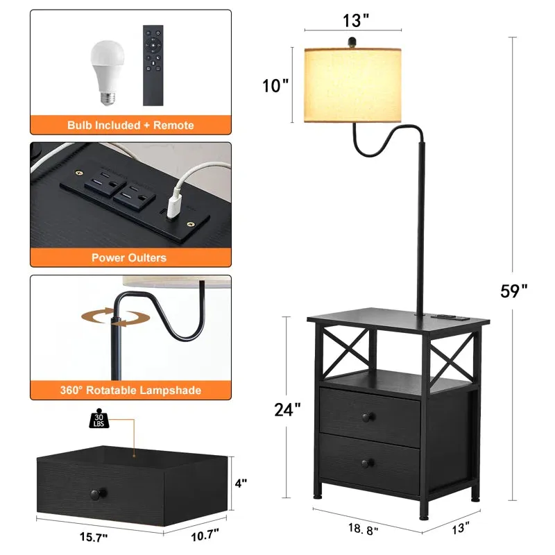 New Assembled Tamarion 59'' Black Wood End Table Dimmable Floor Lamp Set with USB Retail $304  (INCLUDES 1 TABLE WITH LAMP)
