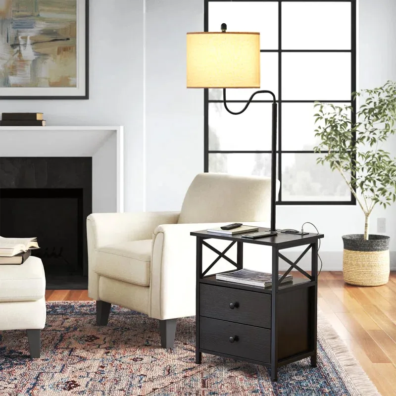 New Assembled Tamarion 59'' Black Wood End Table Dimmable Floor Lamp Set with USB Retail $304  (INCLUDES 1 TABLE WITH LAMP)