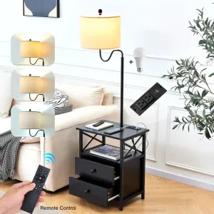 New Assembled Tamarion 59'' Black Wood End Table Dimmable Floor Lamp Set with USB Retail $304  (INCLUDES 1 TABLE WITH LAMP)