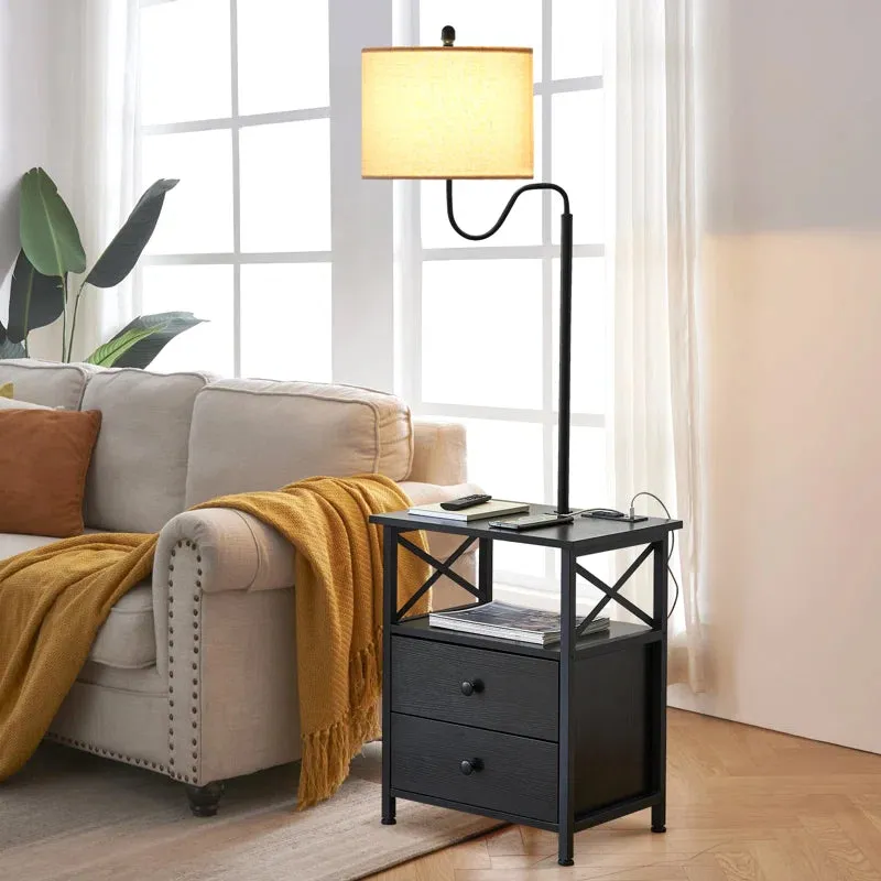 New Assembled Tamarion 59'' Black Wood End Table Dimmable Floor Lamp Set with USB Retail $304  (INCLUDES 1 TABLE WITH LAMP)