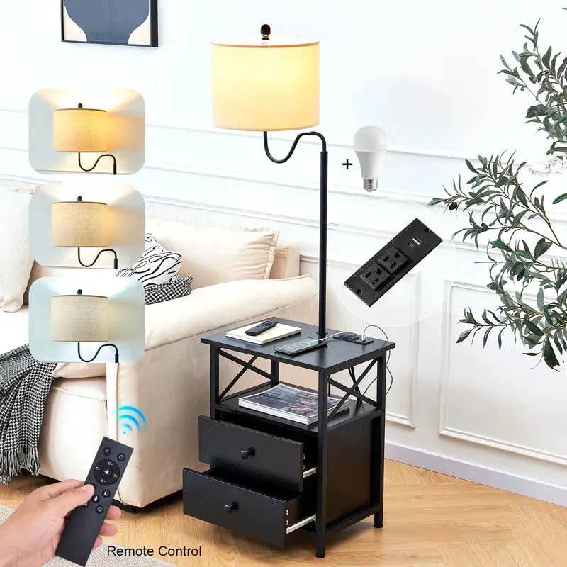 New Assembled Tamarion 59'' Black Wood End Table Dimmable Floor Lamp Set with USB Retail $304  (INCLUDES 1 TABLE WITH LAMP)