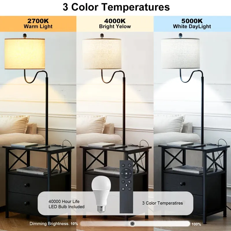 New Assembled Tamarion 59'' Black Wood End Table Dimmable Floor Lamp Set with USB Retail $304  (INCLUDES 1 TABLE WITH LAMP)
