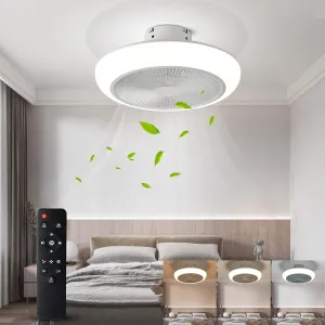 NEW Ceiling Fan with Lights Remote Control 18" Modern Bladeless Ceiling Fan 72W Low Profile Flush Mount Ceiling Fan Light Kits Smart LED Dimmable Enclosed Ceiling Fan for Bedroom Kitchen Living Room, Retails $129 