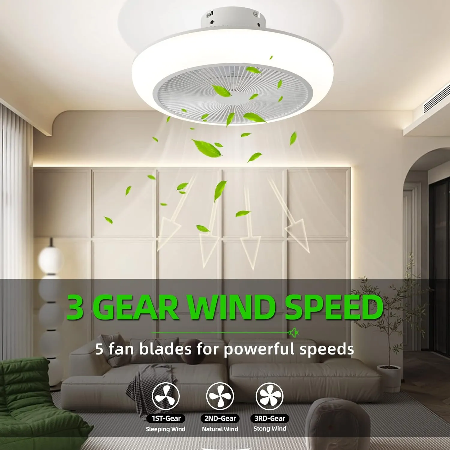 NEW Ceiling Fan with Lights Remote Control 18" Modern Bladeless Ceiling Fan 72W Low Profile Flush Mount Ceiling Fan Light Kits Smart LED Dimmable Enclosed Ceiling Fan for Bedroom Kitchen Living Room, Retails $129 