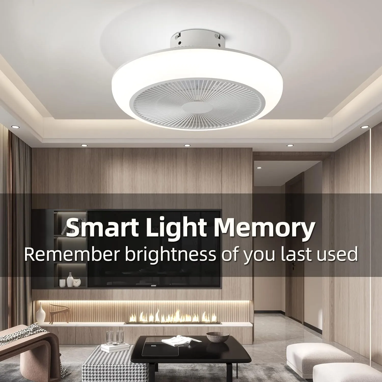 NEW Ceiling Fan with Lights Remote Control 18" Modern Bladeless Ceiling Fan 72W Low Profile Flush Mount Ceiling Fan Light Kits Smart LED Dimmable Enclosed Ceiling Fan for Bedroom Kitchen Living Room, Retails $129 