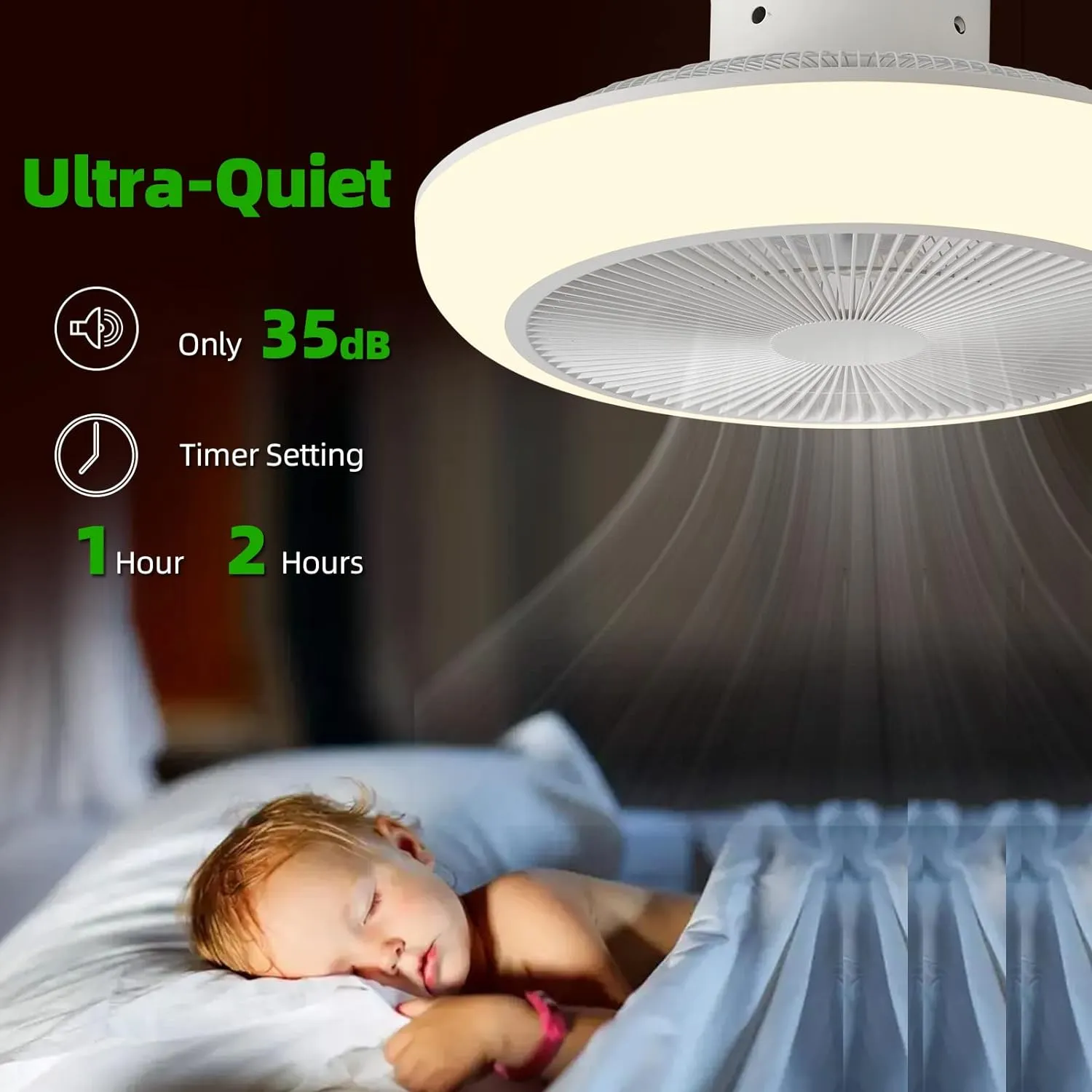 NEW Ceiling Fan with Lights Remote Control 18" Modern Bladeless Ceiling Fan 72W Low Profile Flush Mount Ceiling Fan Light Kits Smart LED Dimmable Enclosed Ceiling Fan for Bedroom Kitchen Living Room, Retails $129 