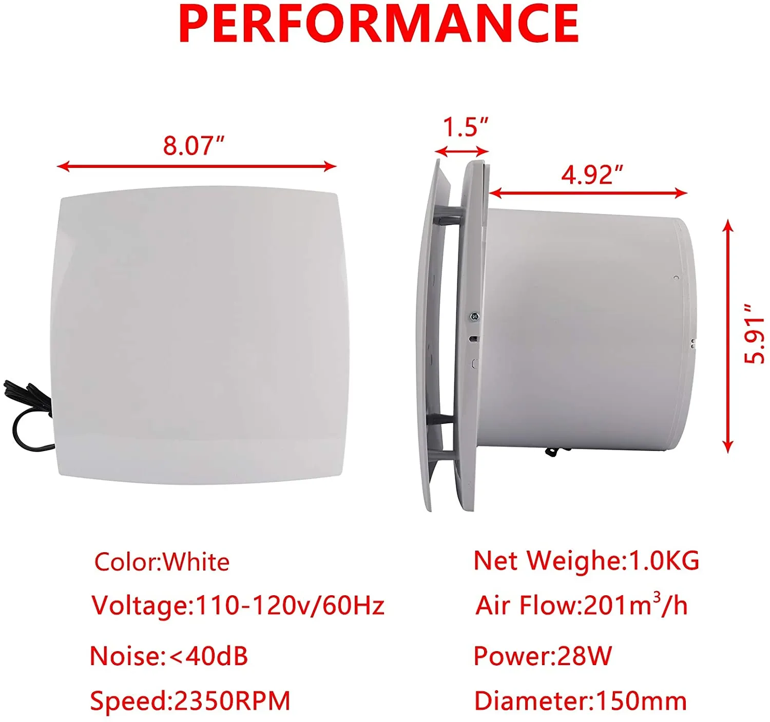 New in box! Yaetool 6"/150mm Wall Mounted Exhaust Fan, silent for kitchen, bath, bedroom, garage!
