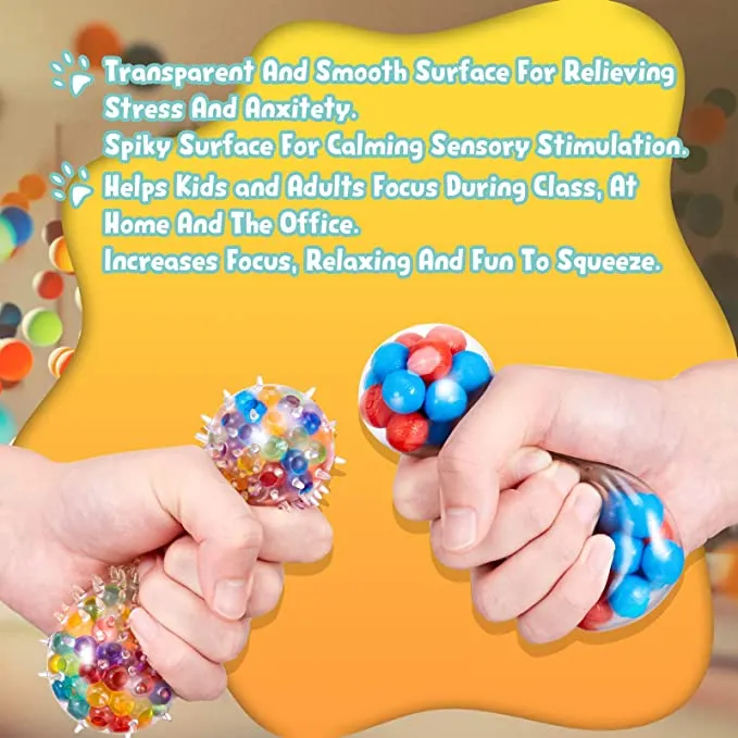 New JAiiMen Water Bead Stress Relief Ball for Kids and Adults, Squeeze Squishy Ball Toy, Alleviate Anxiety, Tension and Improve Focus, ADHD Sensory Toys Gift (Set of 4)