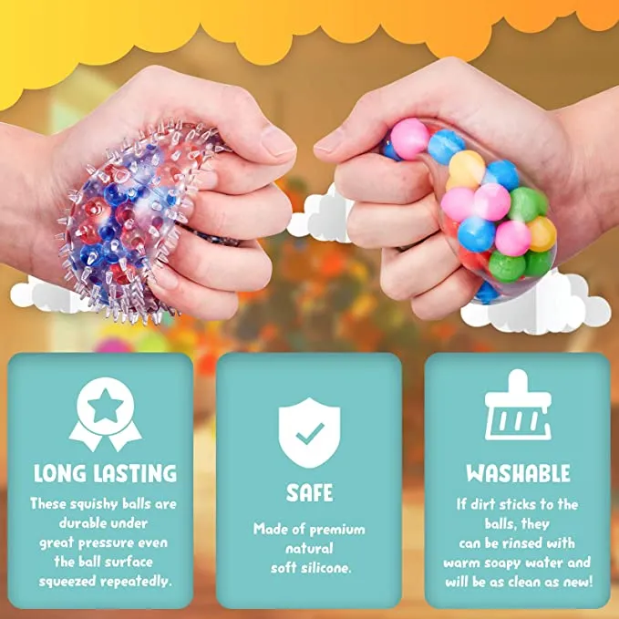 New JAiiMen Water Bead Stress Relief Ball for Kids and Adults, Squeeze Squishy Ball Toy, Alleviate Anxiety, Tension and Improve Focus, ADHD Sensory Toys Gift (Set of 4)