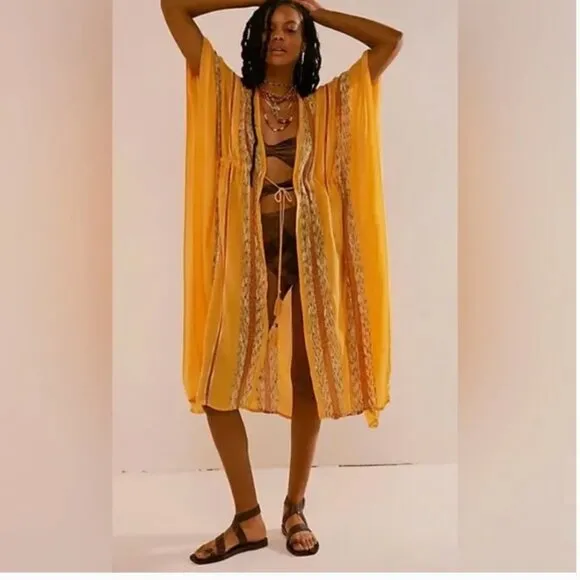 NWOT Free People *Emerald Coast Kimono* in Golden Rod ONE SIZE