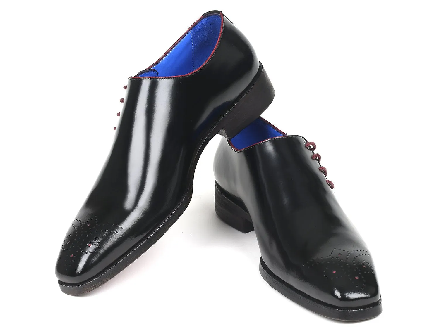 Paul Parkman Side Lace Polished Leather Oxfords in Black