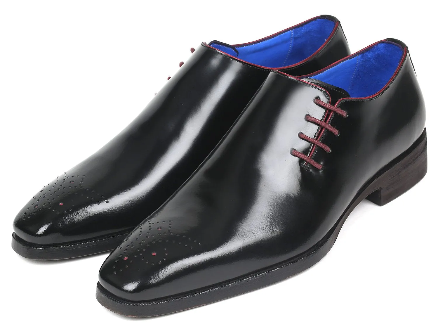 Paul Parkman Side Lace Polished Leather Oxfords in Black