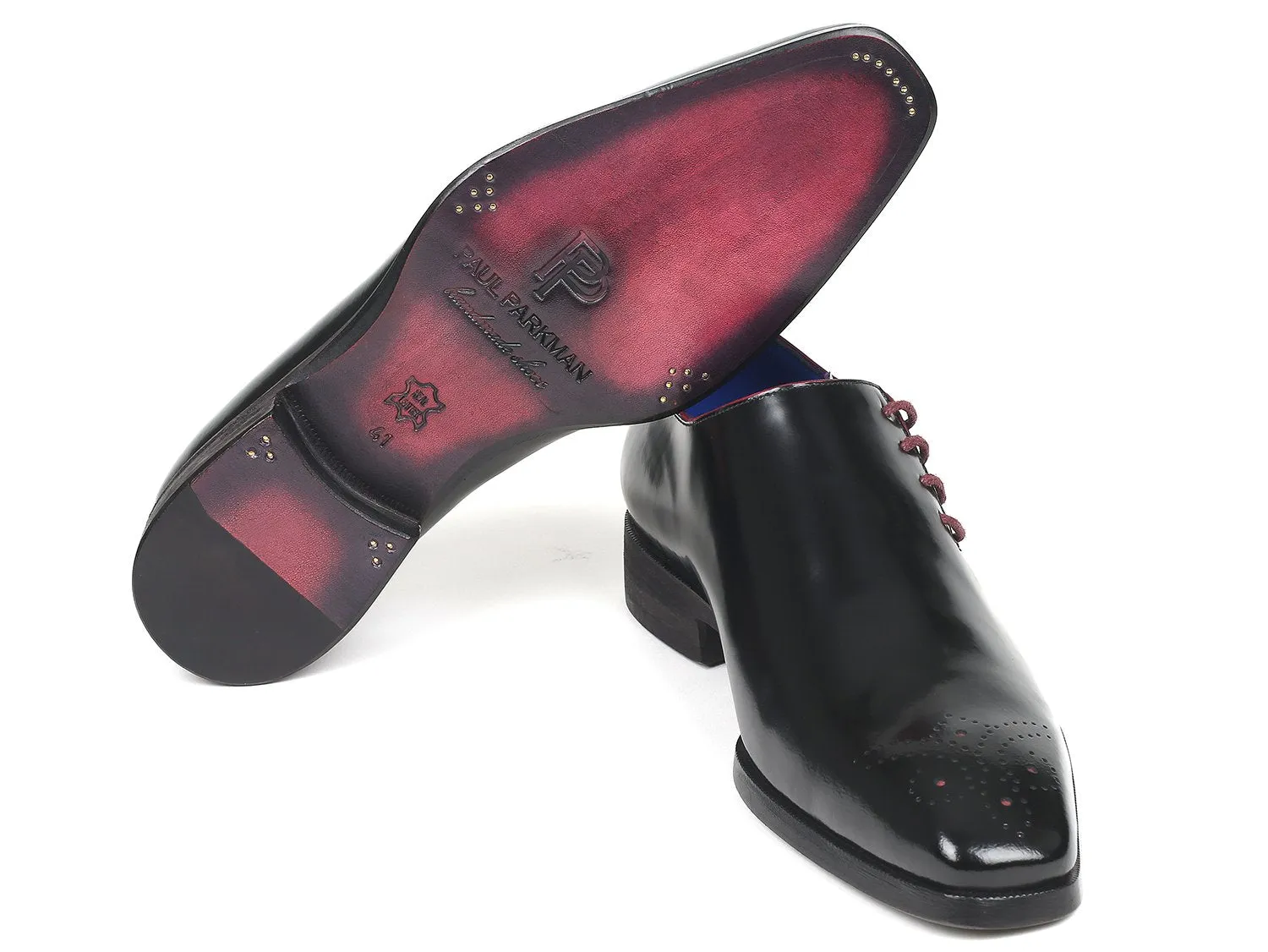 Paul Parkman Side Lace Polished Leather Oxfords in Black