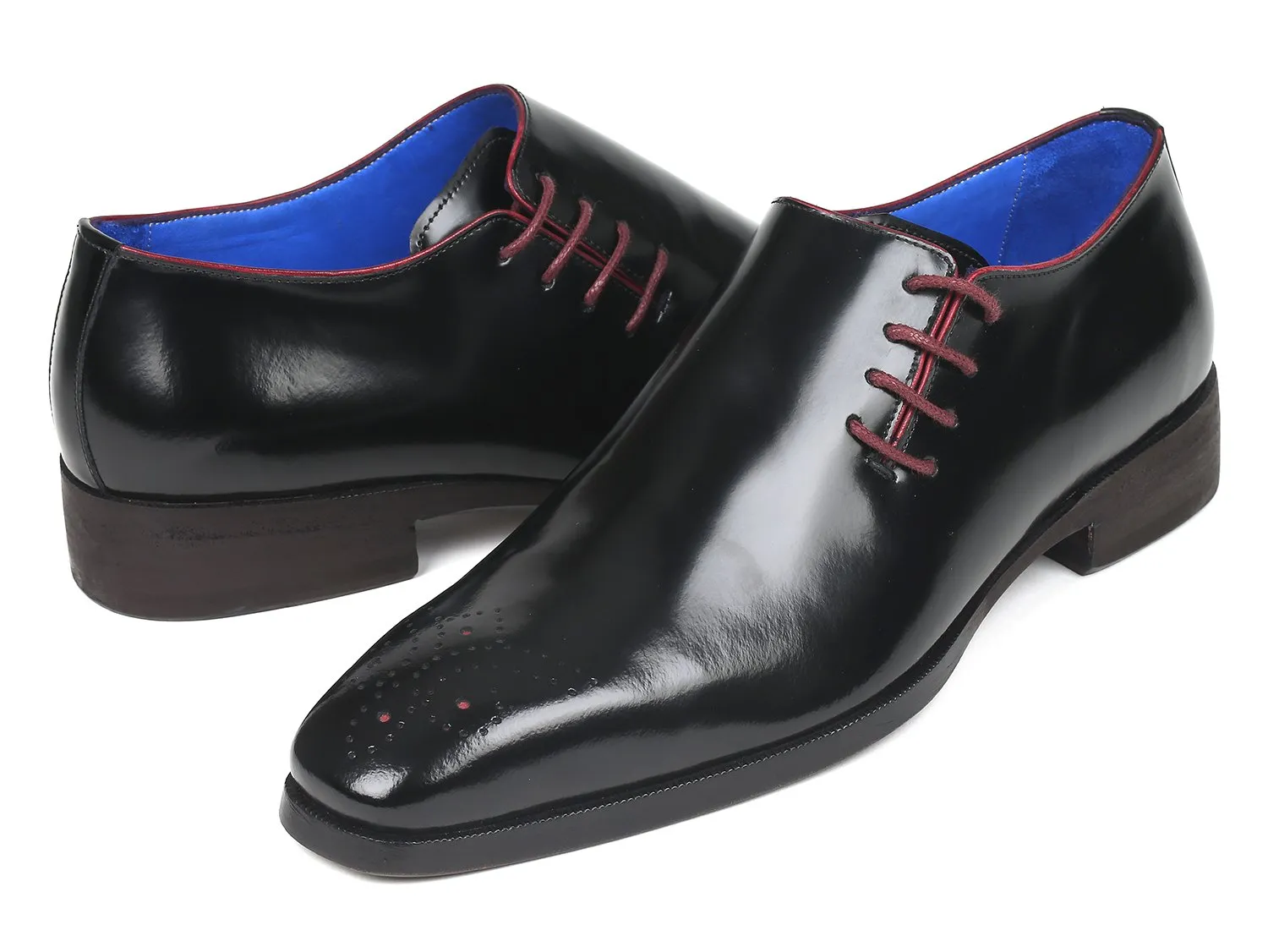 Paul Parkman Side Lace Polished Leather Oxfords in Black